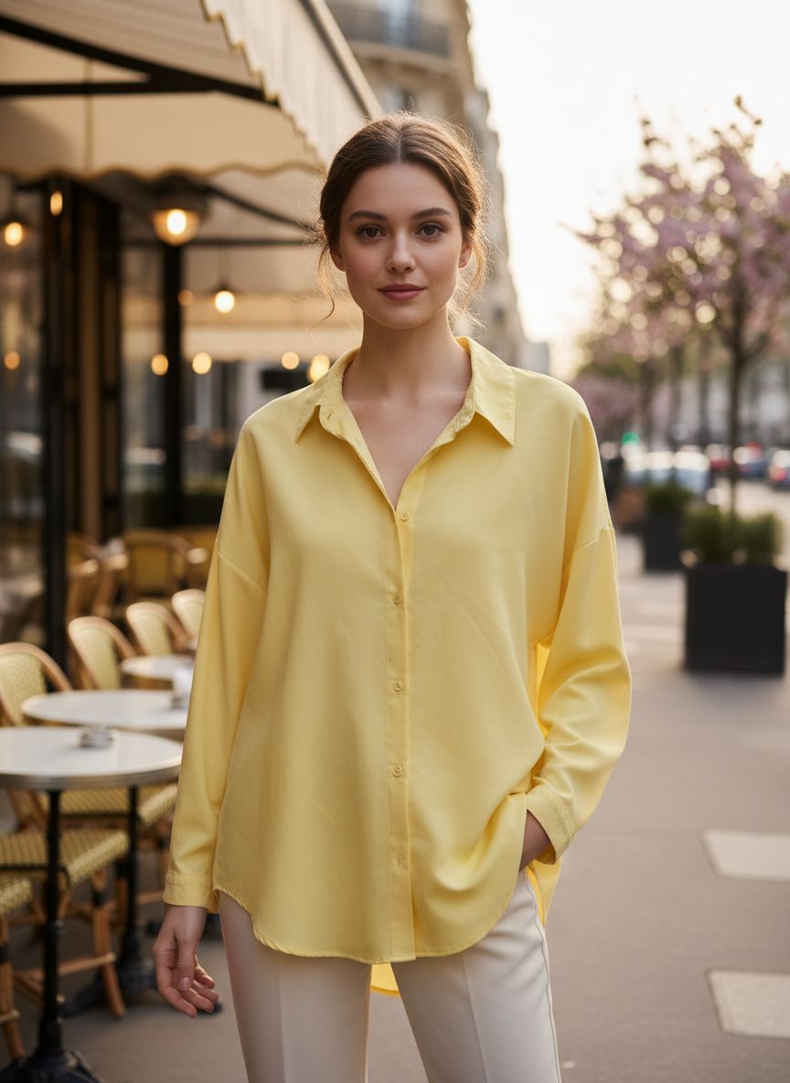 Kadın Rahat Kalıp Tiril Tiril Düşük Kol Gömlek 1204