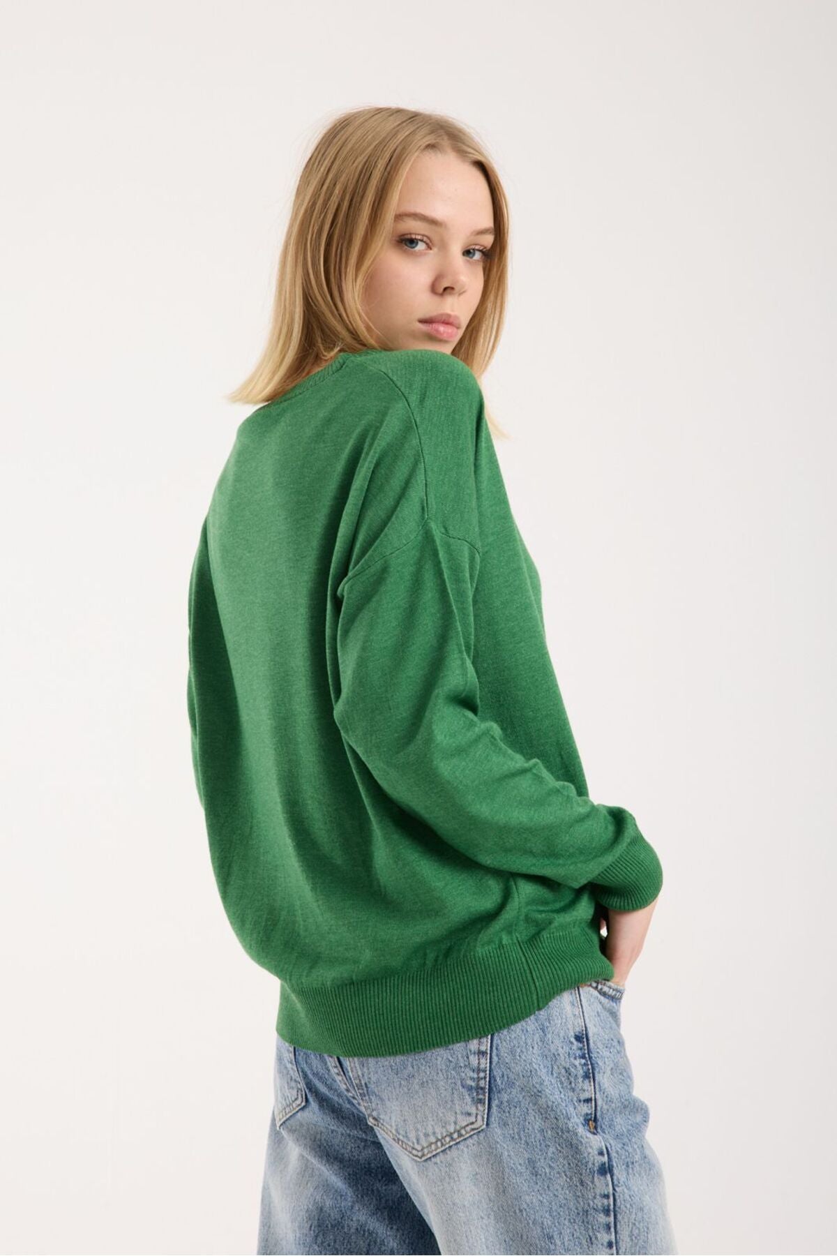 Kadın triko kazak yumuşak doku bisiklet yaka basic 3519