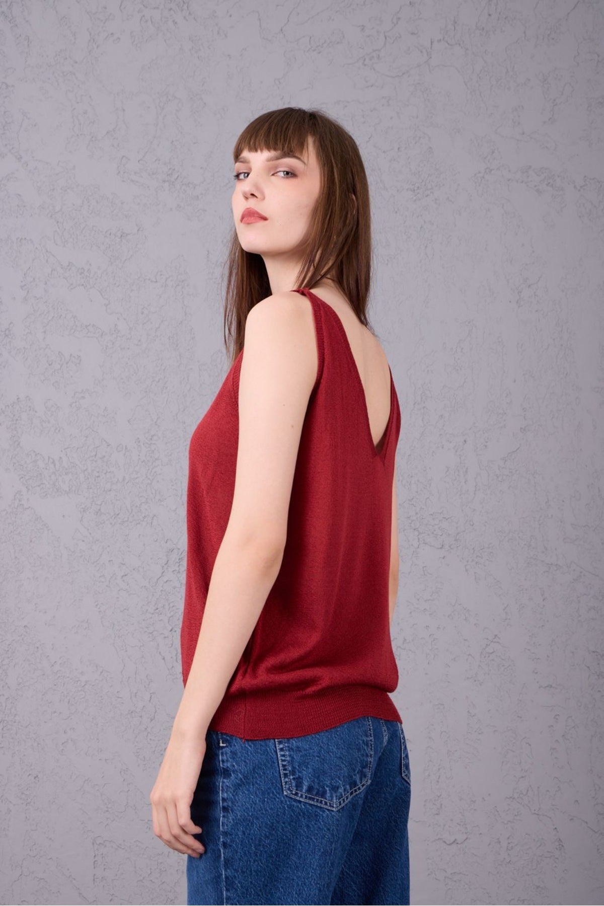 Kadın Atlet Merserize Rahat Kalıp Ön Ve Arka V Yaka Askılı Atlet 3360