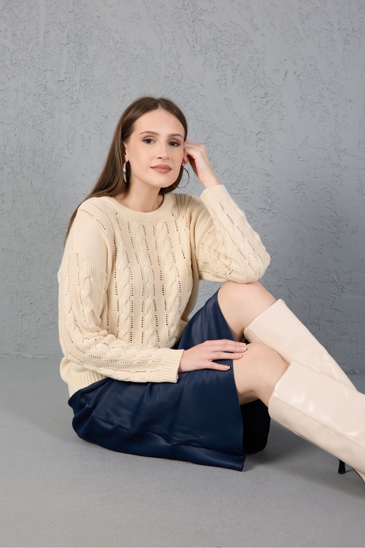 Kadın Triko Kazak Pamuk Basic Trend Spor Ofis Şıklığı 3530