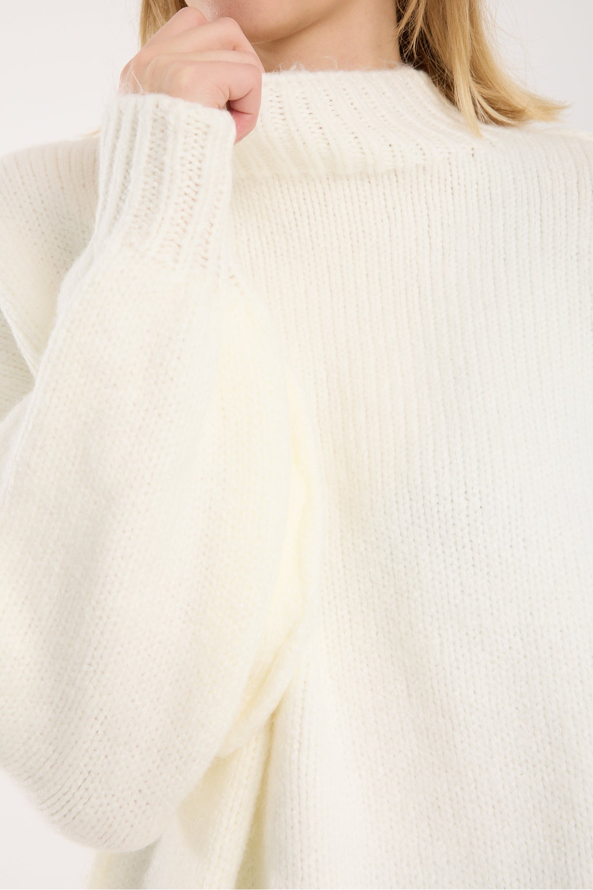 Yumoş ip ters dikiş oversize kadın kazak dik yaka 6513