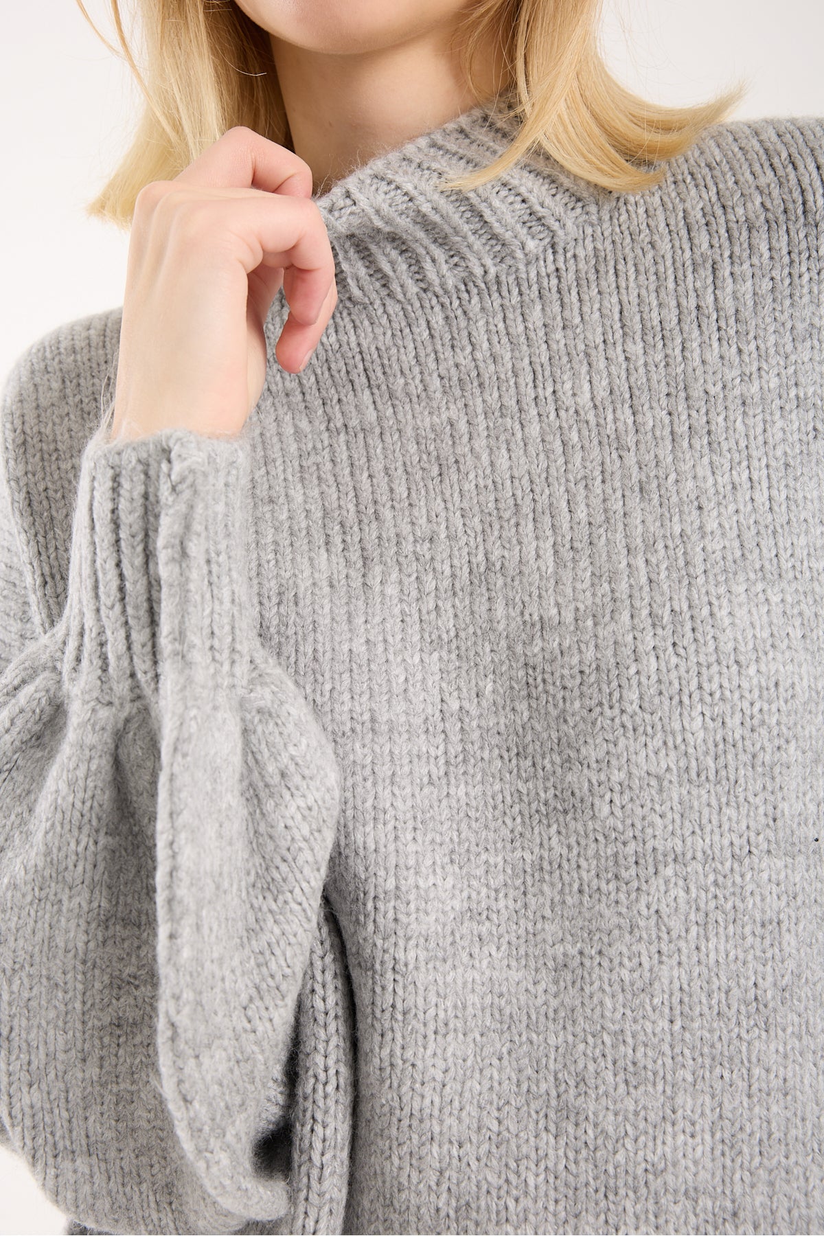 Yumoş ip ters dikiş oversize kadın kazak dik yaka 6513