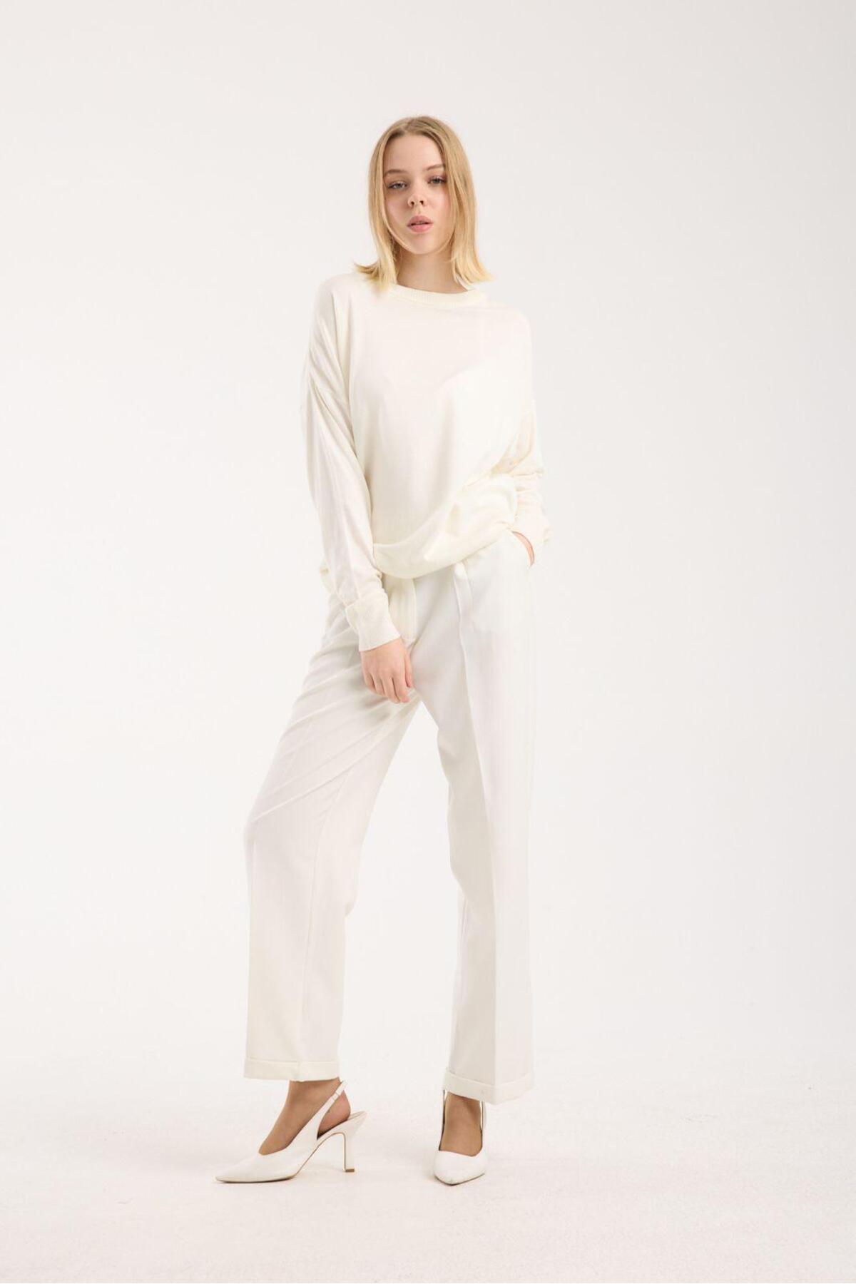 Kadın triko kazak yumuşak doku bisiklet yaka basic 3519