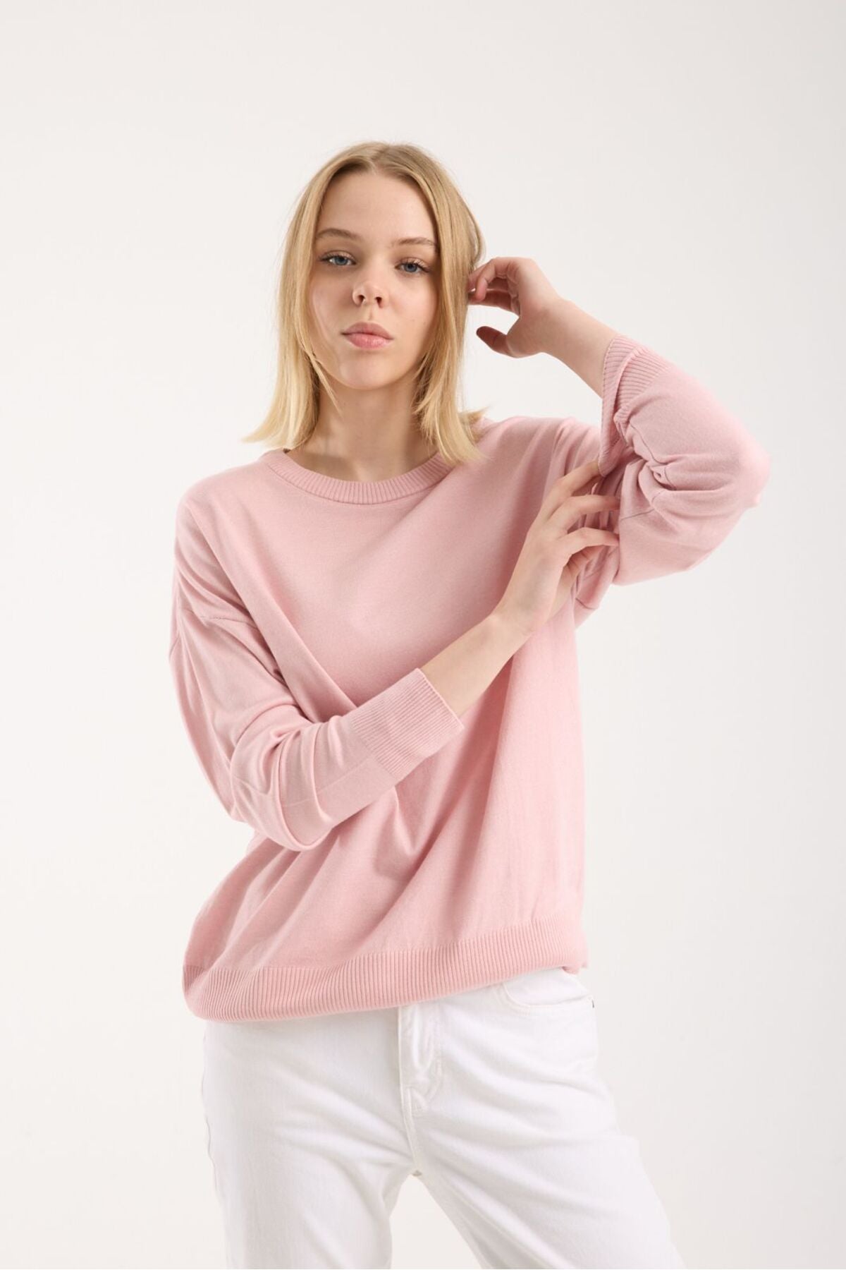 Kadın triko kazak yumuşak doku bisiklet yaka basic 3519