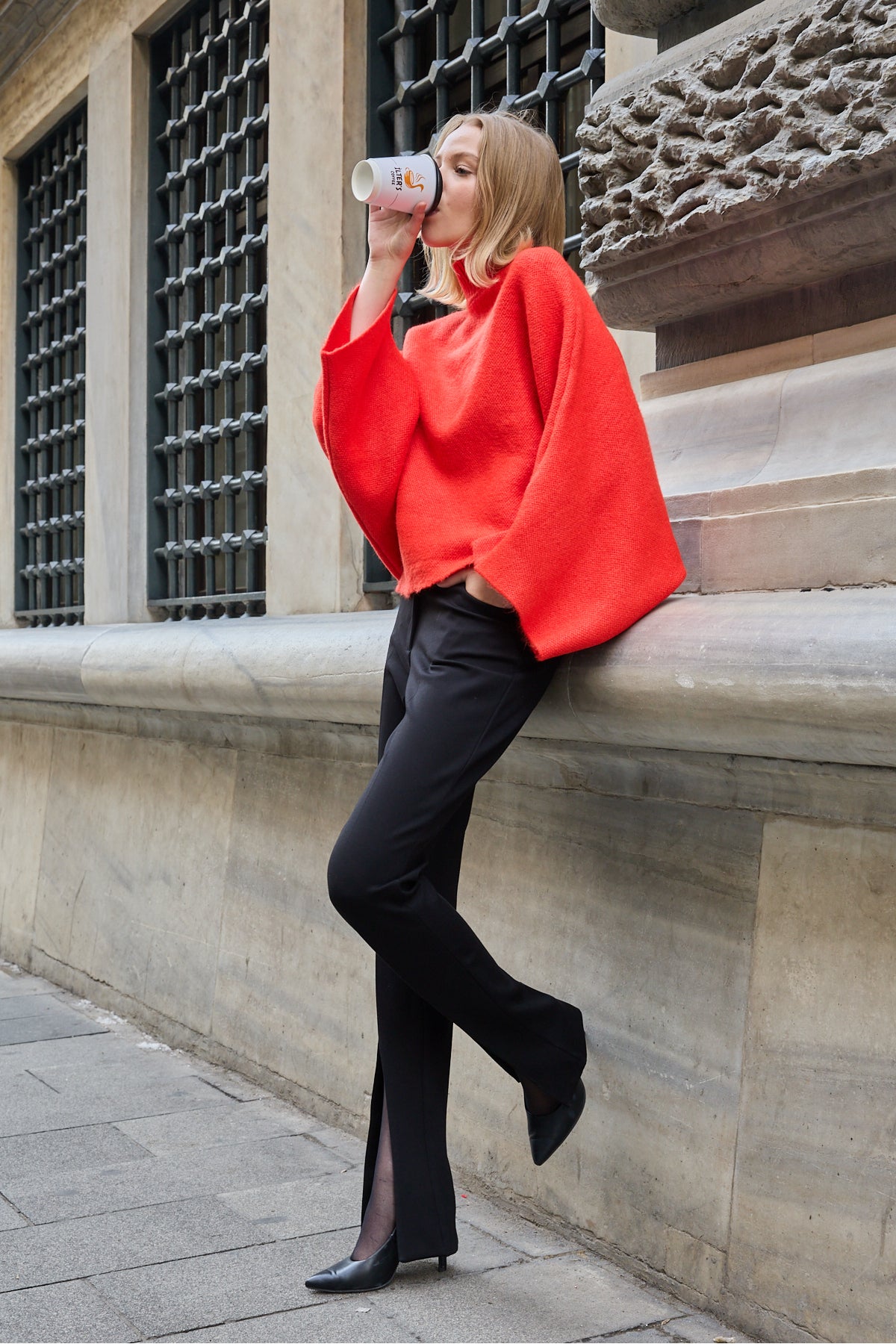 Yumoş ip pelerin dik yaka yarasa kol kadın kazak 6514