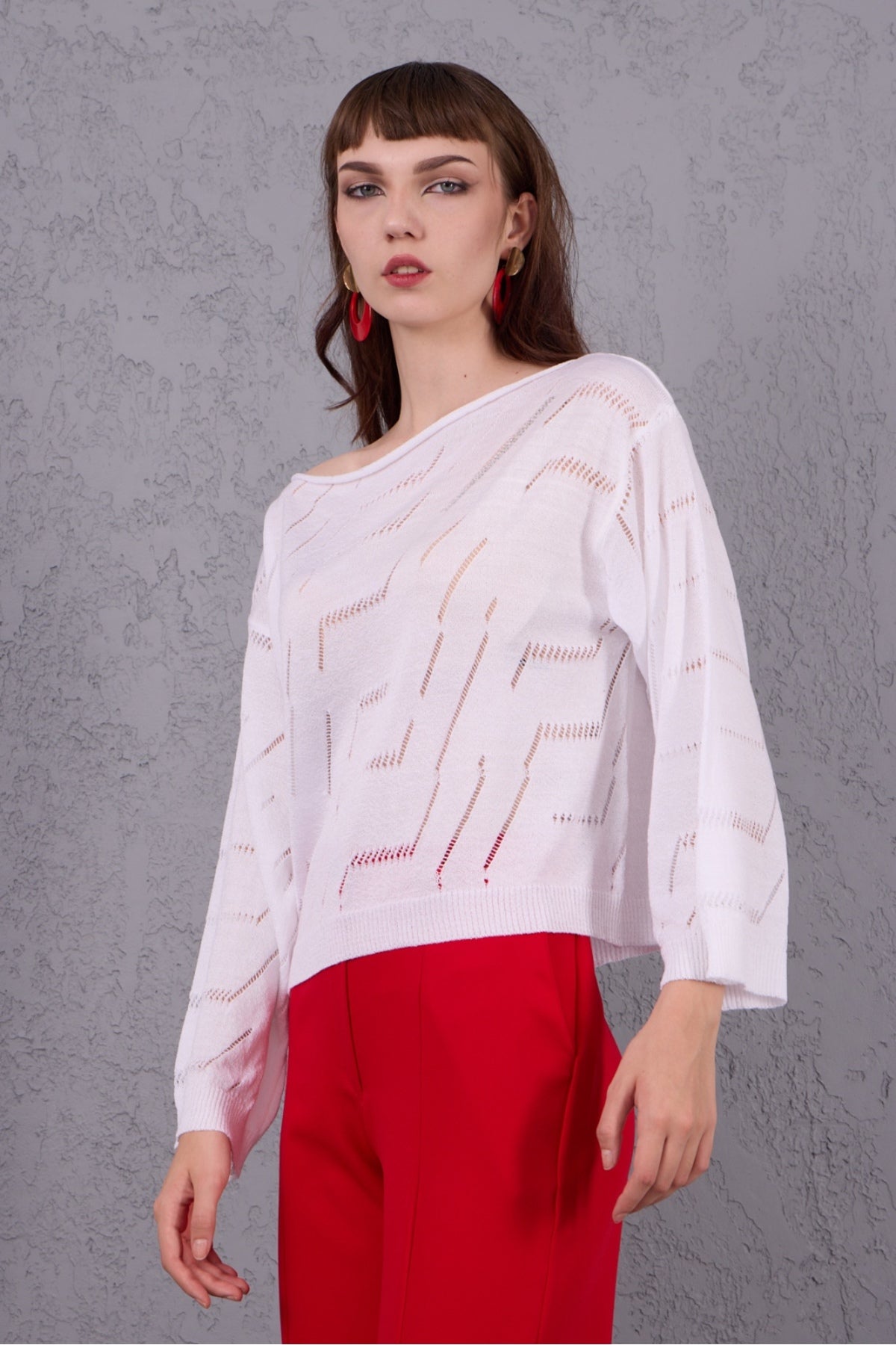 Kadın Triko Kazak Giyim Taşlı Kayık Yaka Tasarım Şık Yeni Yıl 3535