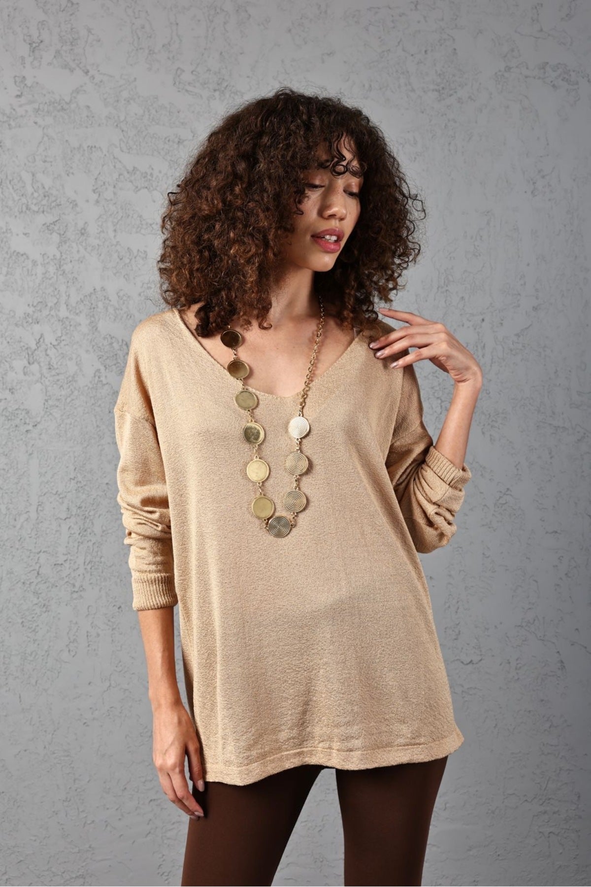 Kadın Triko Kazak V yaka Basic Yumuşak Doku Merserize Trend Ofis Şıklığı 3534