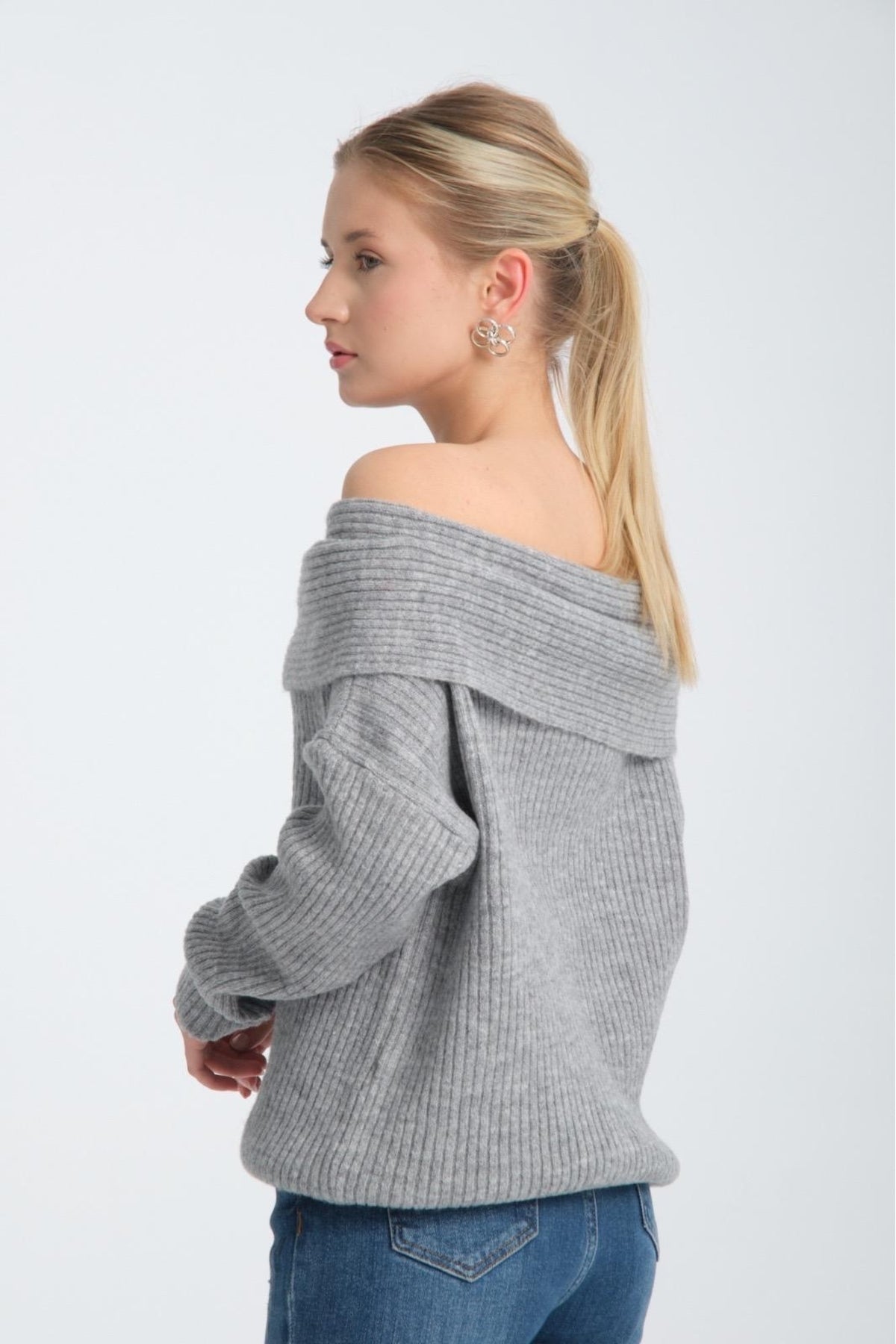 kadın yumoş kalın yumuşak Madonna yaka şık triko uzun kol kazak 3465