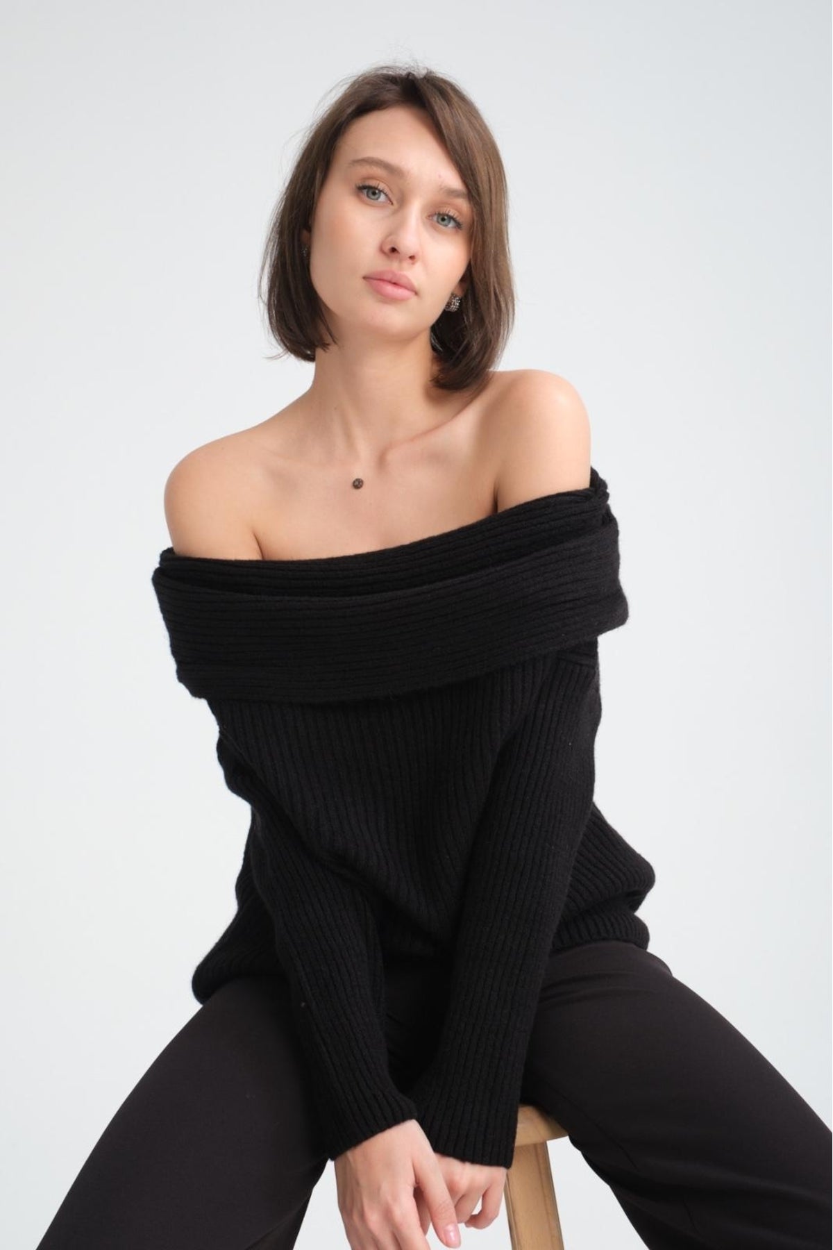 kadın yumoş kalın yumuşak Madonna yaka şık triko uzun kol kazak 3465