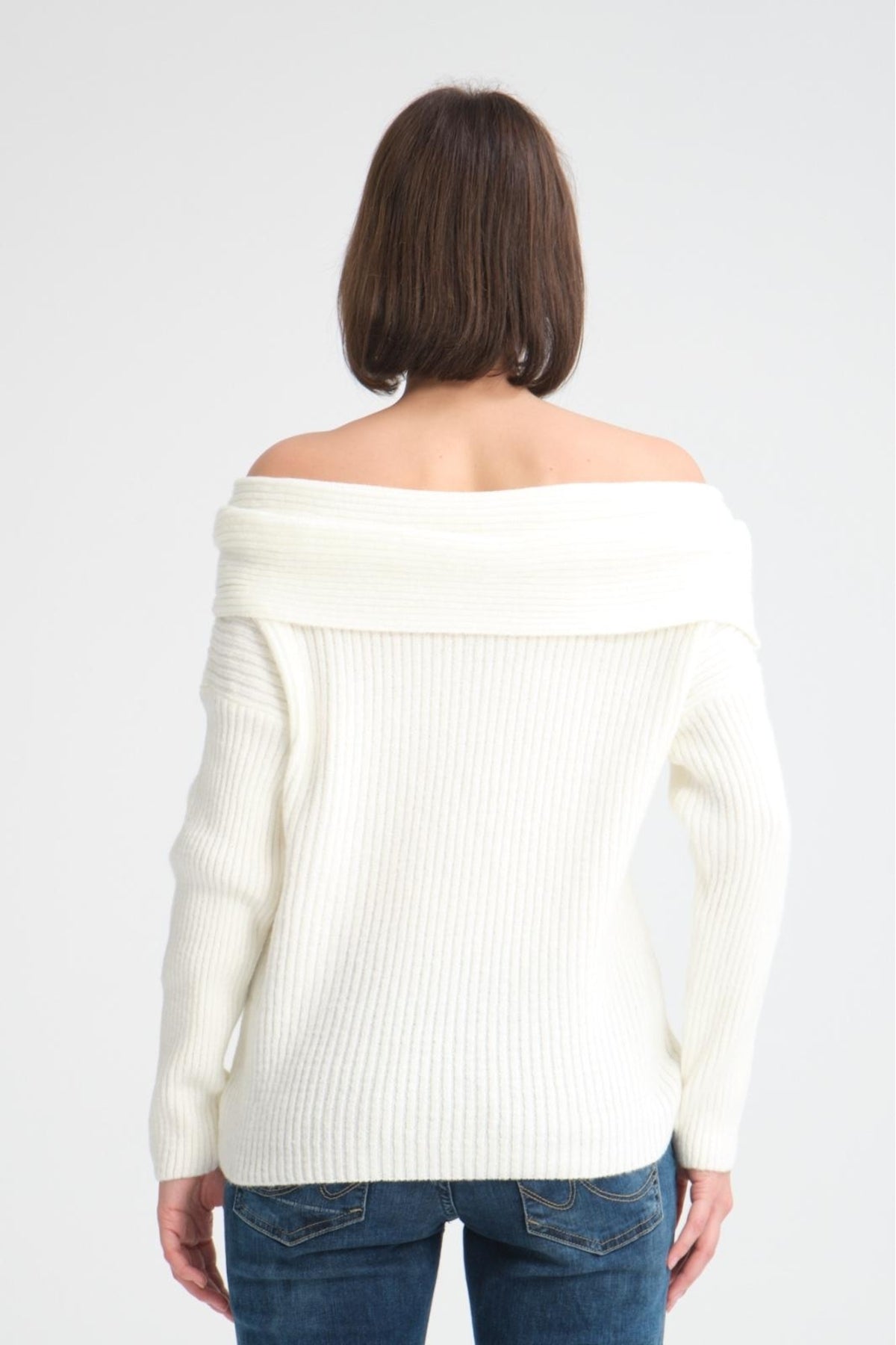 kadın yumoş kalın yumuşak Madonna yaka şık triko uzun kol kazak 3465