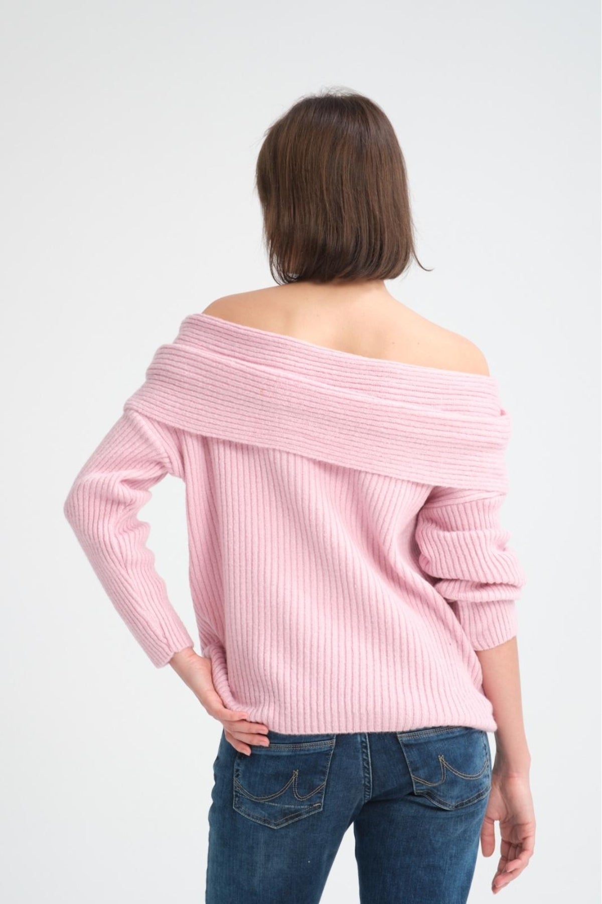 kadın yumoş kalın yumuşak Madonna yaka şık triko uzun kol kazak 3465