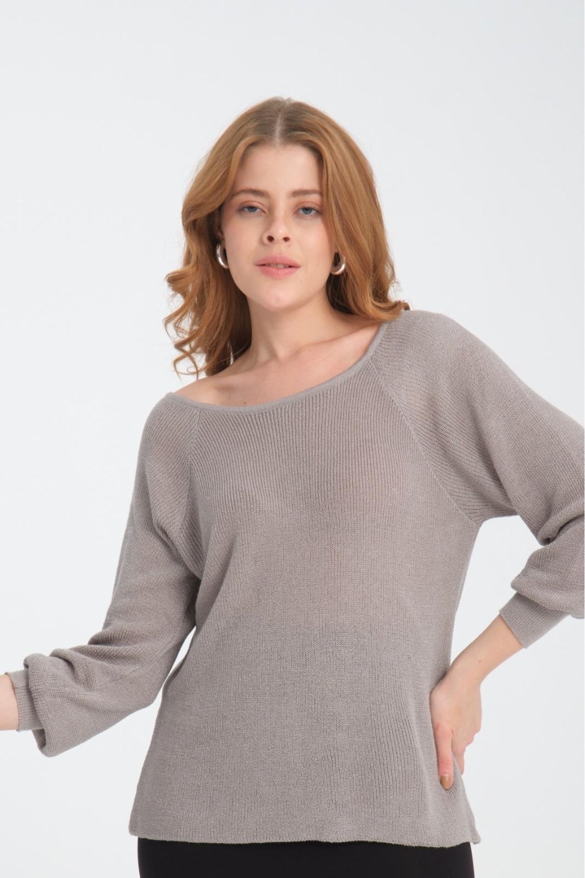 Kadın Giyim Bluz Triko Kazak Düşük Omuz Merserize Rahat Kalıp Örme Triko 3322