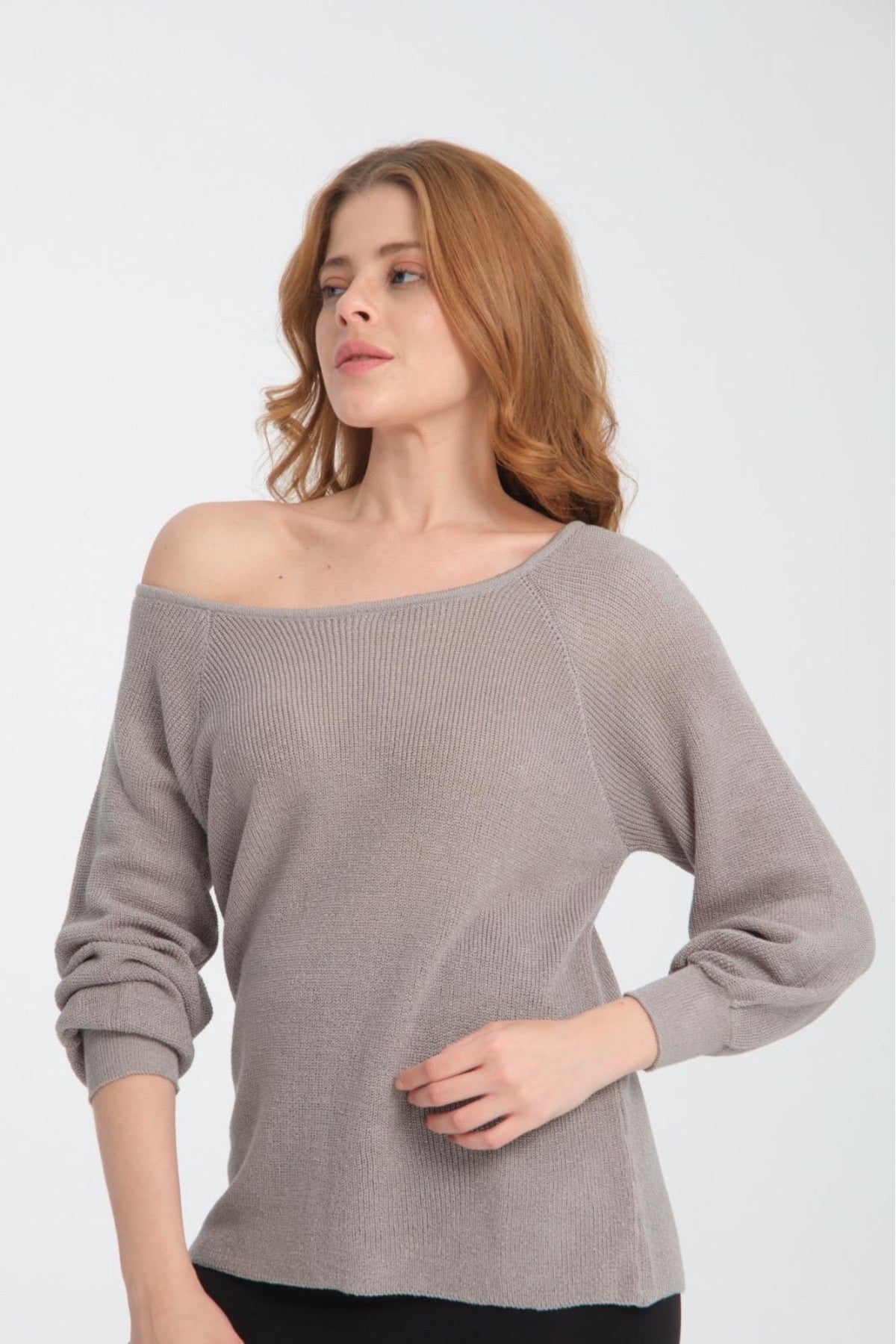 Kadın Giyim Bluz Triko Kazak Düşük Omuz Merserize Rahat Kalıp Örme Triko 3322