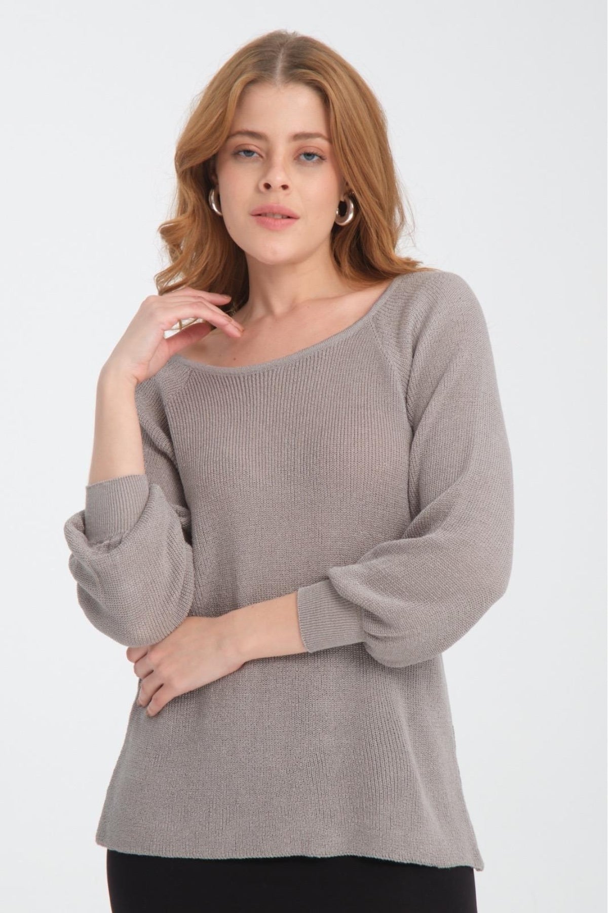 Kadın Giyim Bluz Triko Kazak Düşük Omuz Merserize Rahat Kalıp Örme Triko 3322