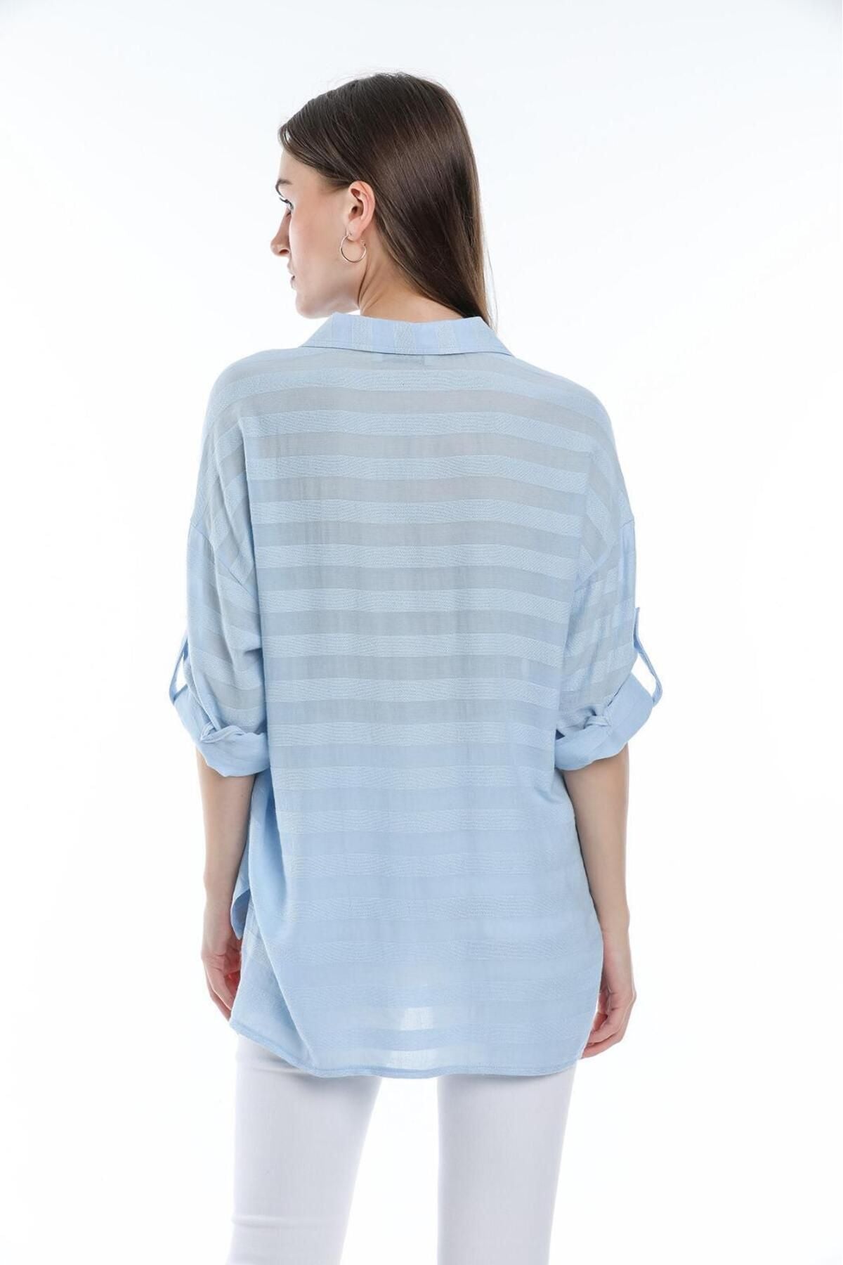 Kadın Giyim Gömlek Keten Görünümlü Bej Rengi Hafif Serin Tutan Yazlık Şıklık Rahat Kalıp 5180