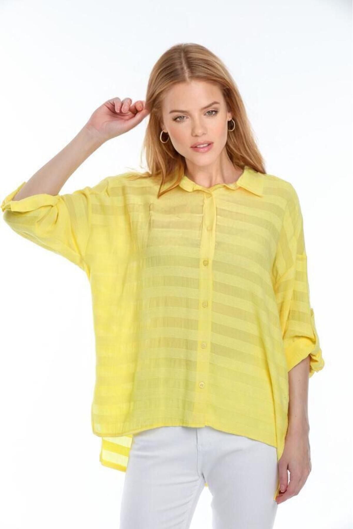 Kadın Giyim Gömlek Keten Görünümlü Bej Rengi Hafif Serin Tutan Yazlık Şıklık Rahat Kalıp 5180