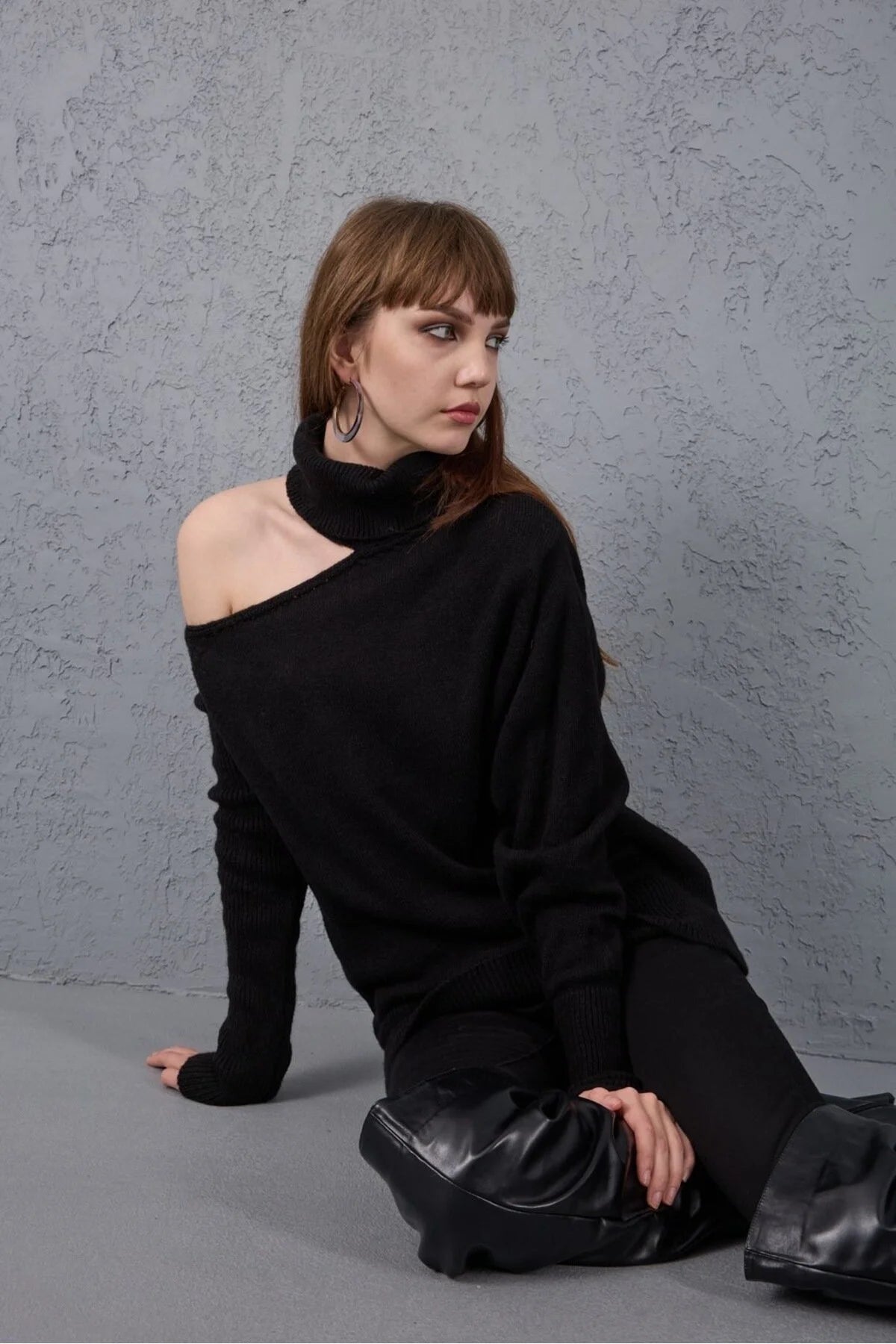 Kadın Triko Kazak Yumoş Omzu Açık Trend Yeni Yıl Kayak Rahat Kesim 6512