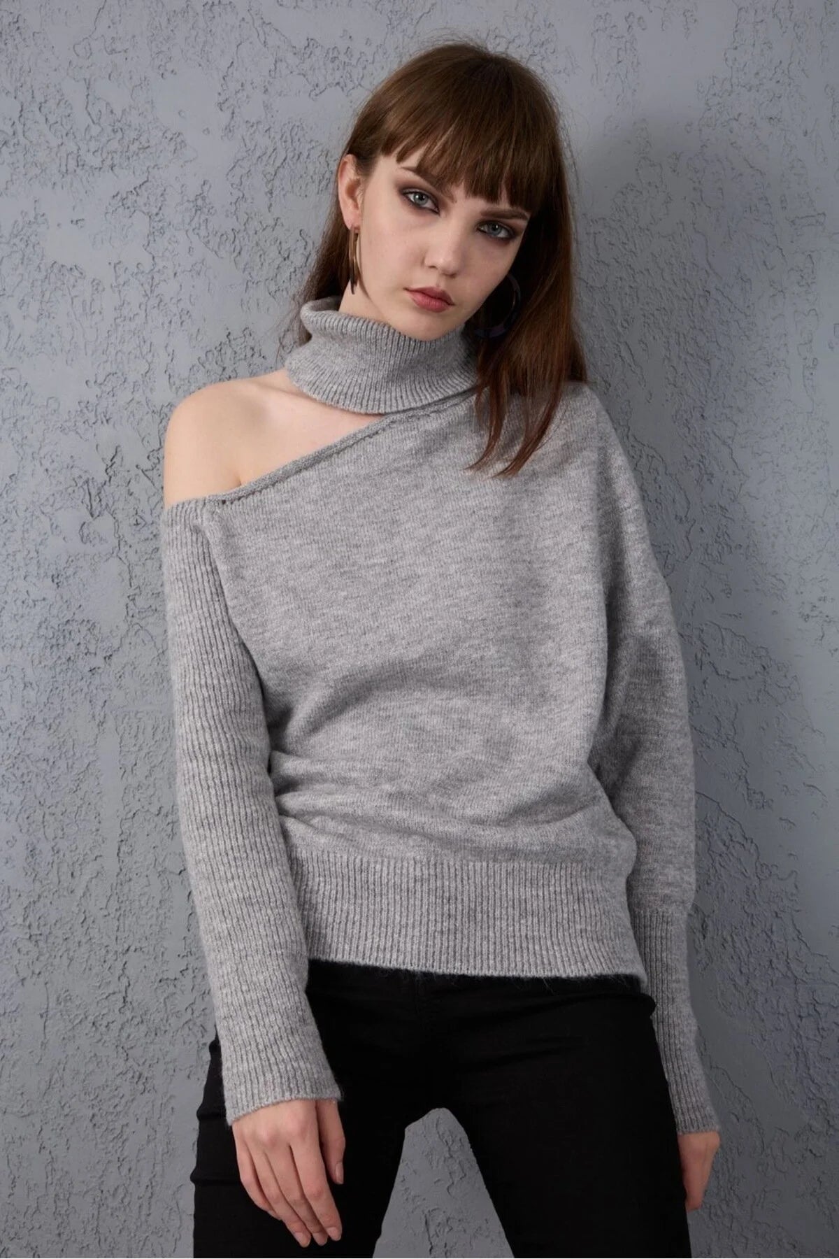 Kadın Triko Kazak Yumoş Omzu Açık Trend Yeni Yıl Kayak Rahat Kesim 6512