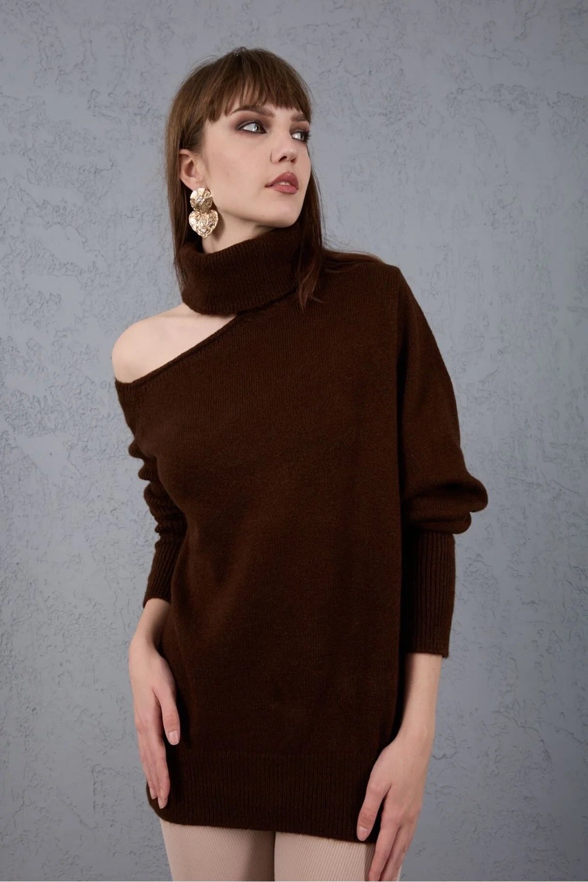 Kadın Triko Kazak Yumoş Omzu Açık Trend Yeni Yıl Kayak Rahat Kesim 6512