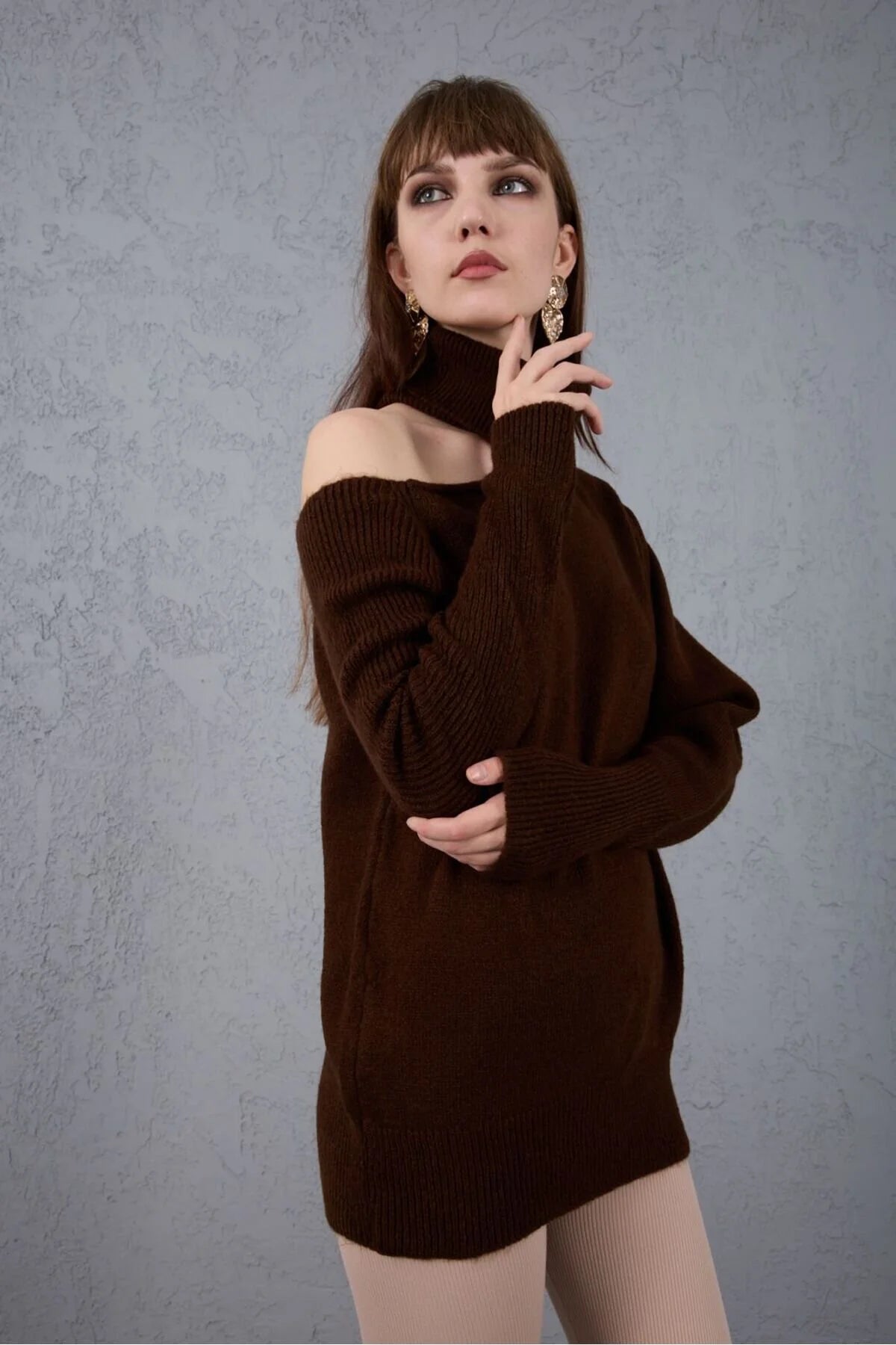 Kadın Triko Kazak Yumoş Omzu Açık Trend Yeni Yıl Kayak Rahat Kesim 6512