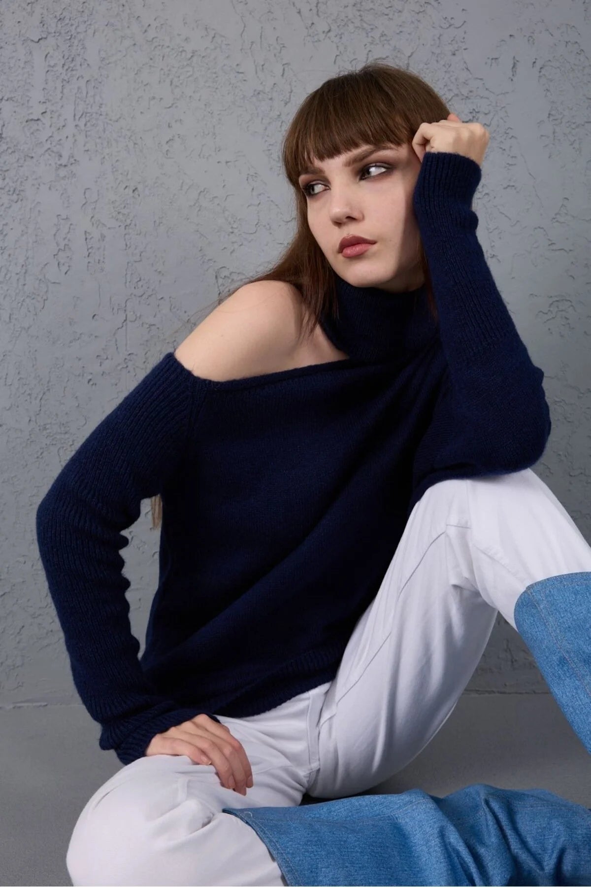 Kadın Triko Kazak Yumoş Omzu Açık Trend Yeni Yıl Kayak Rahat Kesim 6512