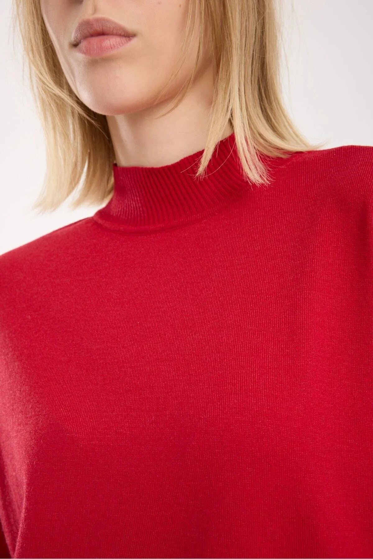 Kadın triko kazak yumuşak doku dik yaka basic 3522