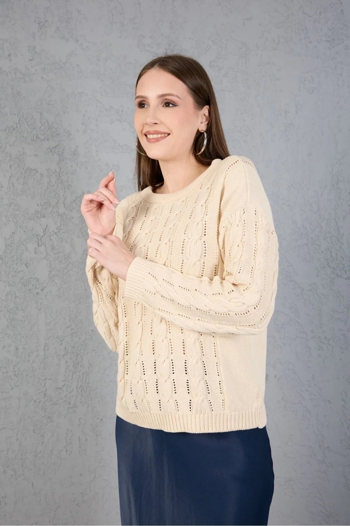 Kadın Triko Kazak Pamuk Basic Trend Spor Ofis Şıklığı 3530