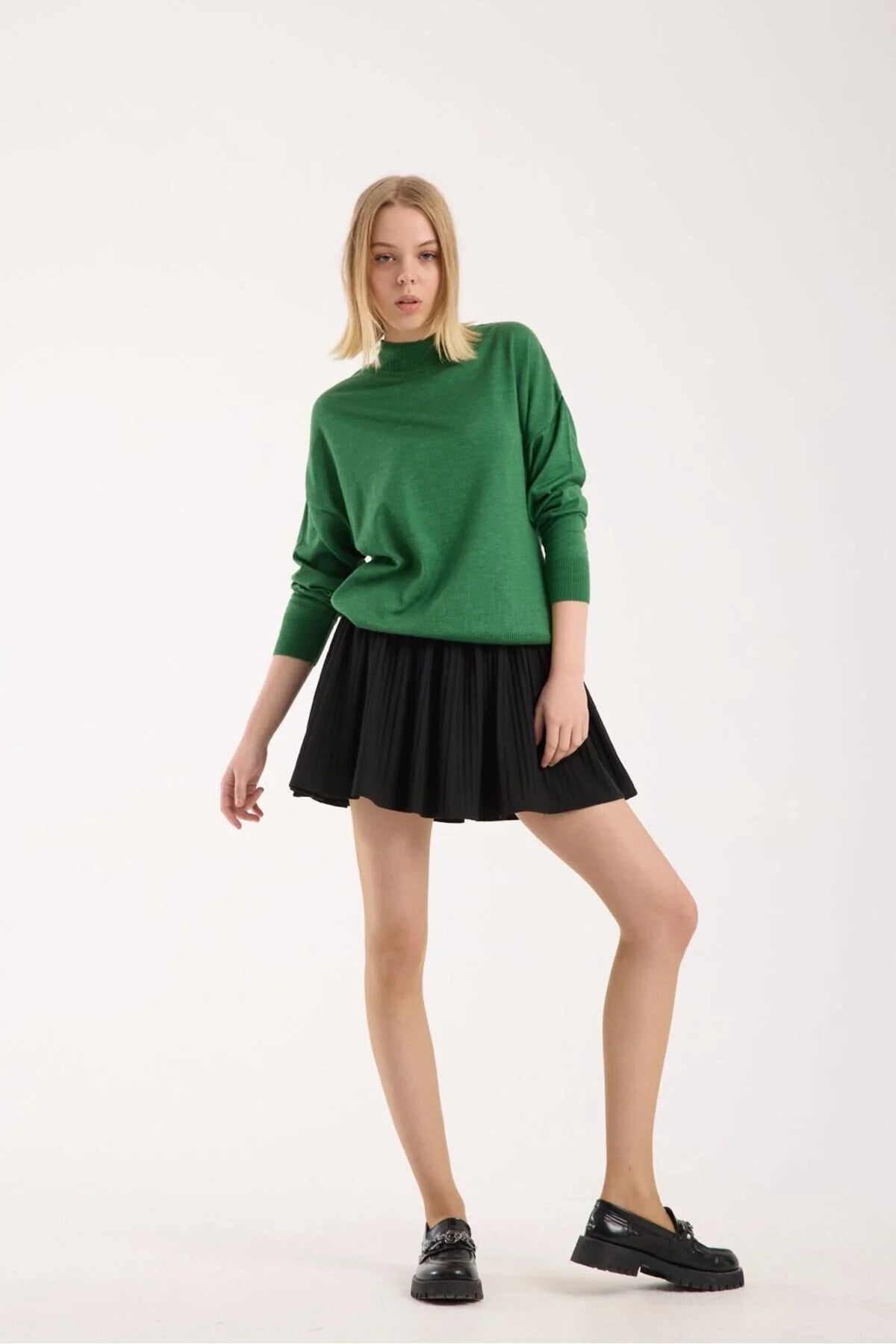 Kadın triko kazak yumuşak doku dik yaka basic 3522