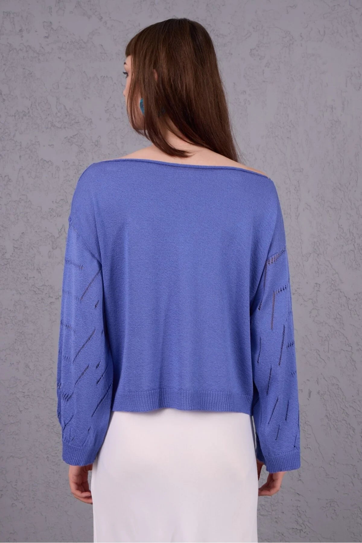 Kadın Triko Kazak Giyim Taşlı Kayık Yaka Tasarım Şık Yeni Yıl 3535