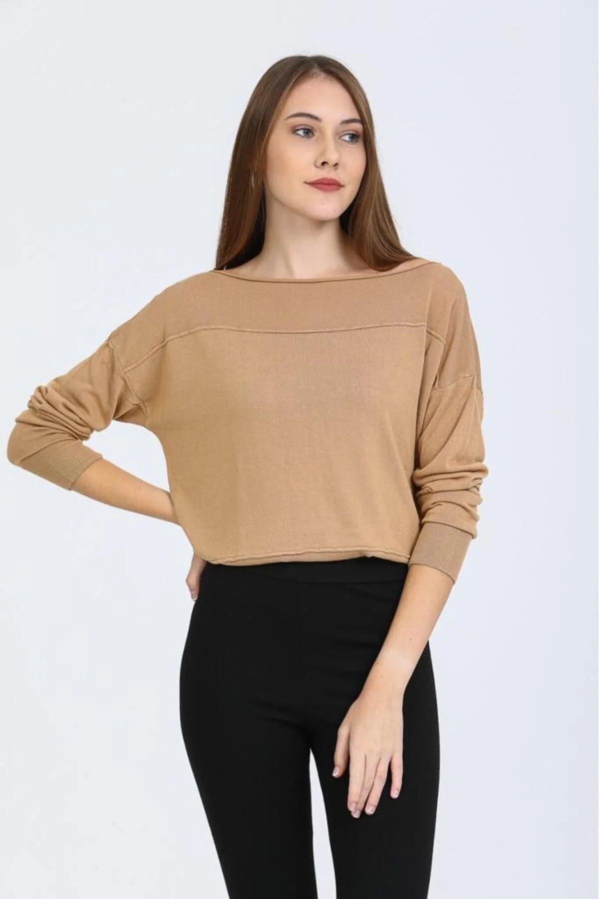 Kadın triko kazak Düşük Omuz İnce Viskon Triko Örme Kazak 8540