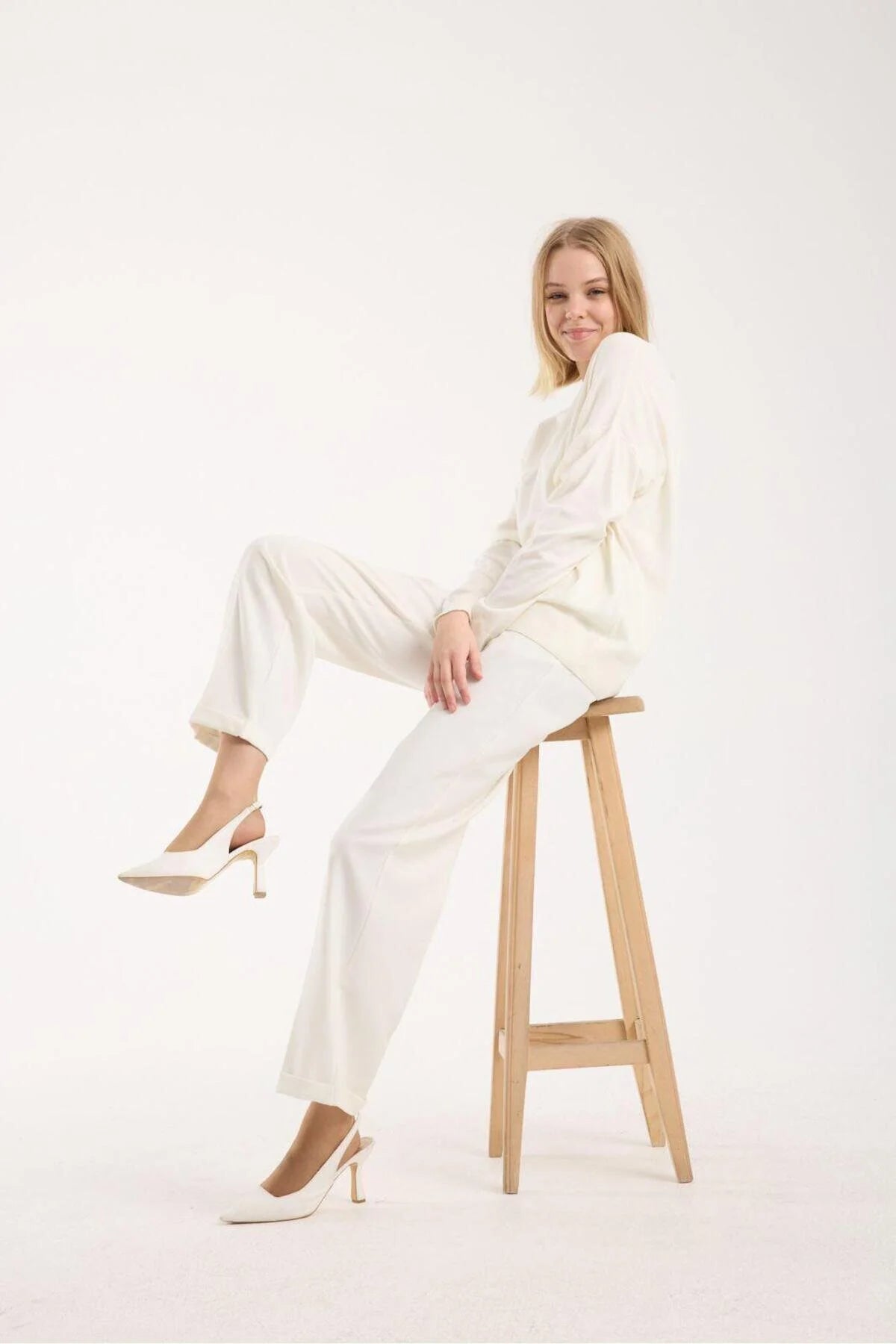 Kadın triko kazak yumuşak doku bisiklet yaka basic 3519