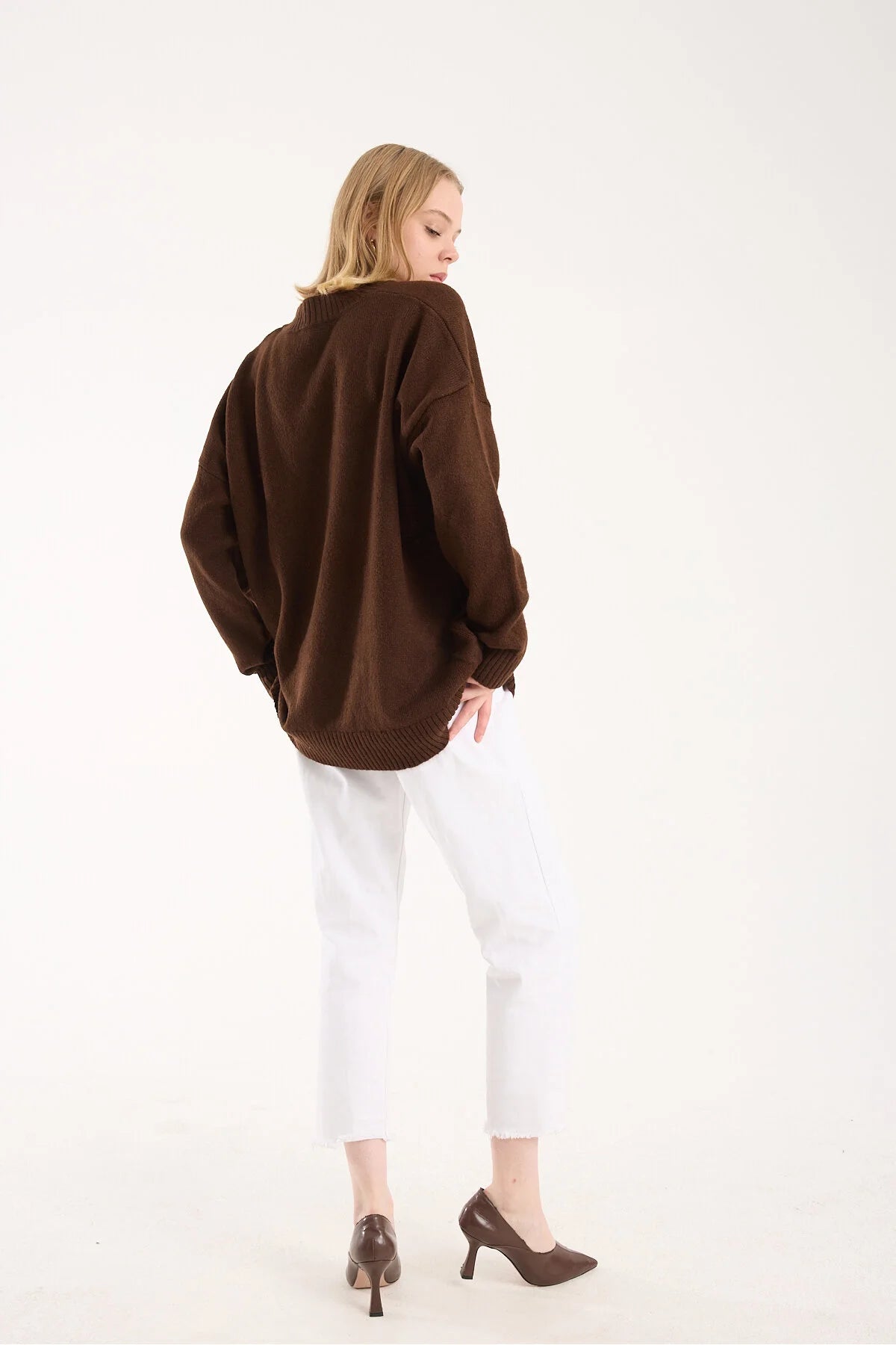 Yumoş ip oversize kadın kazak geniş yaka 6515