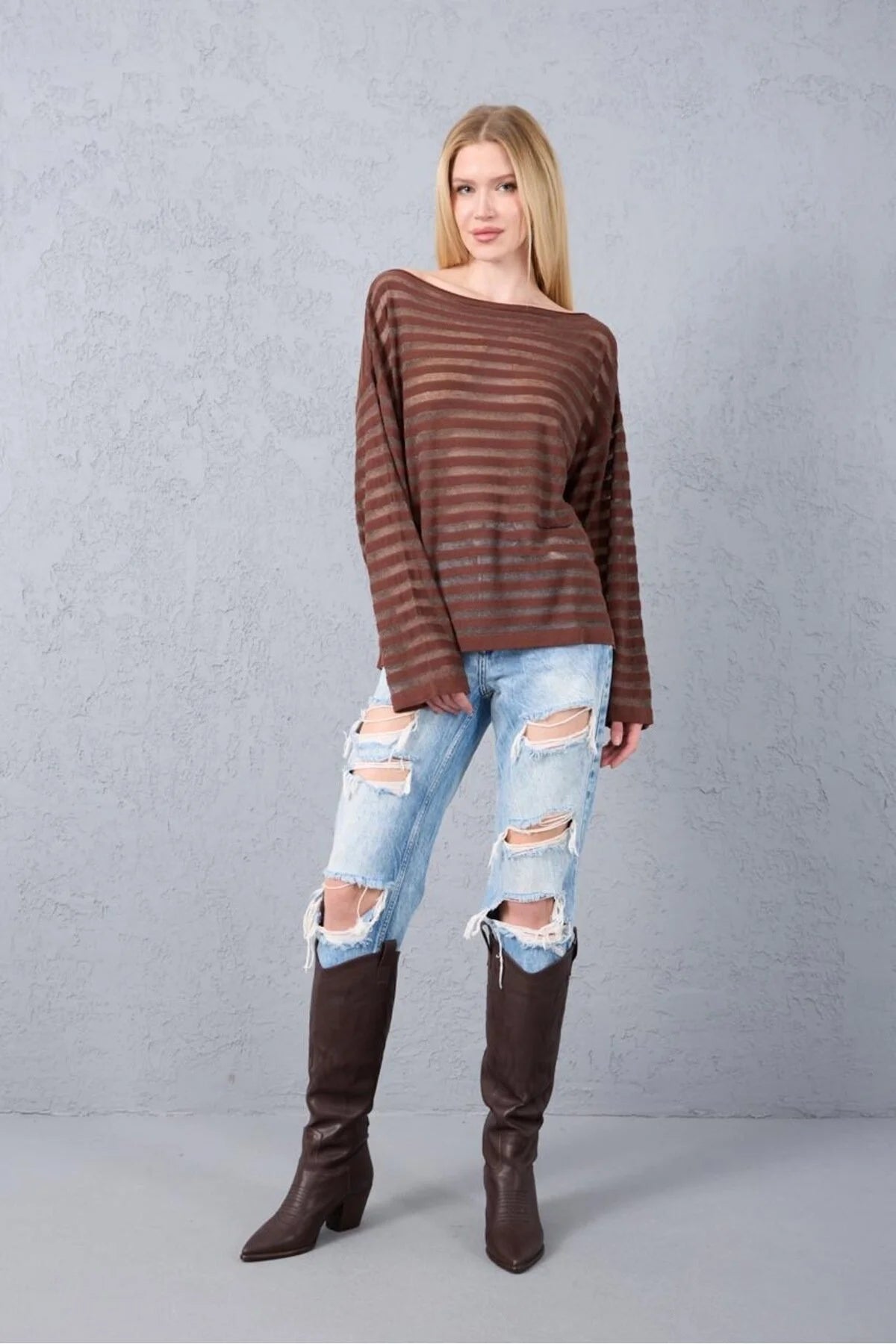 Kadın Triko Kazak Merserize Yumuşak Doku Transparan Şık Yeni Yıl Trend 3513