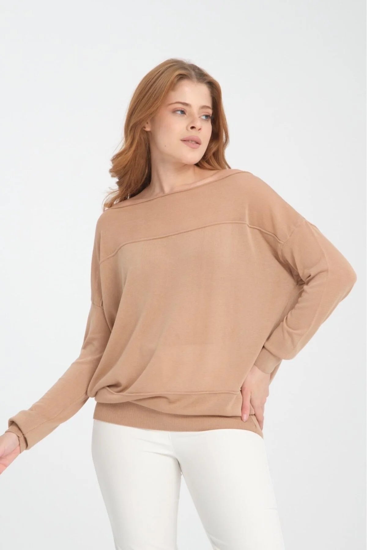 Kadın triko kazak Düşük Omuz İnce Viskon Triko Örme Kazak 8540