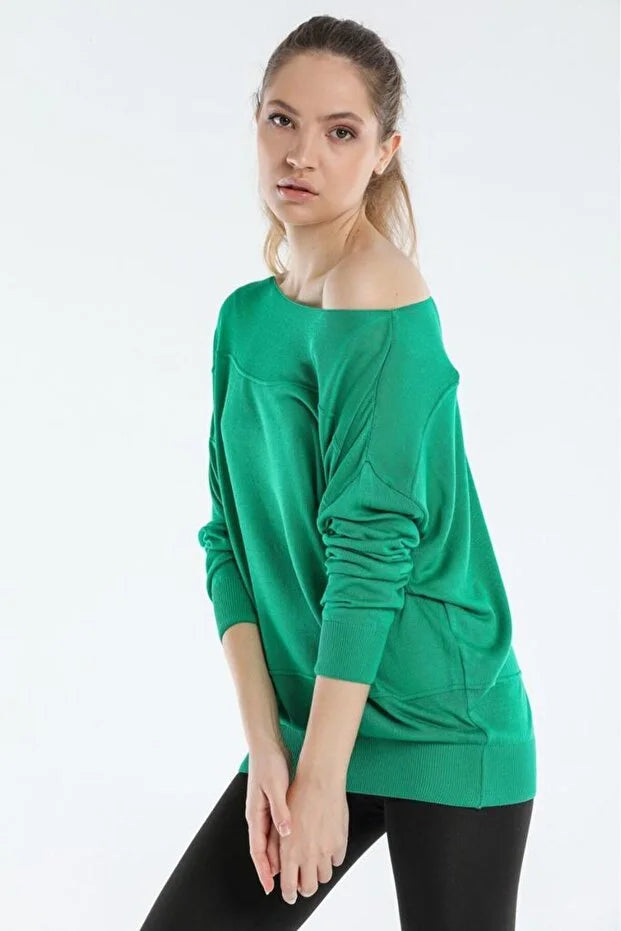 Kadın triko kazak Düşük Omuz İnce Viskon Triko Örme Kazak 8540