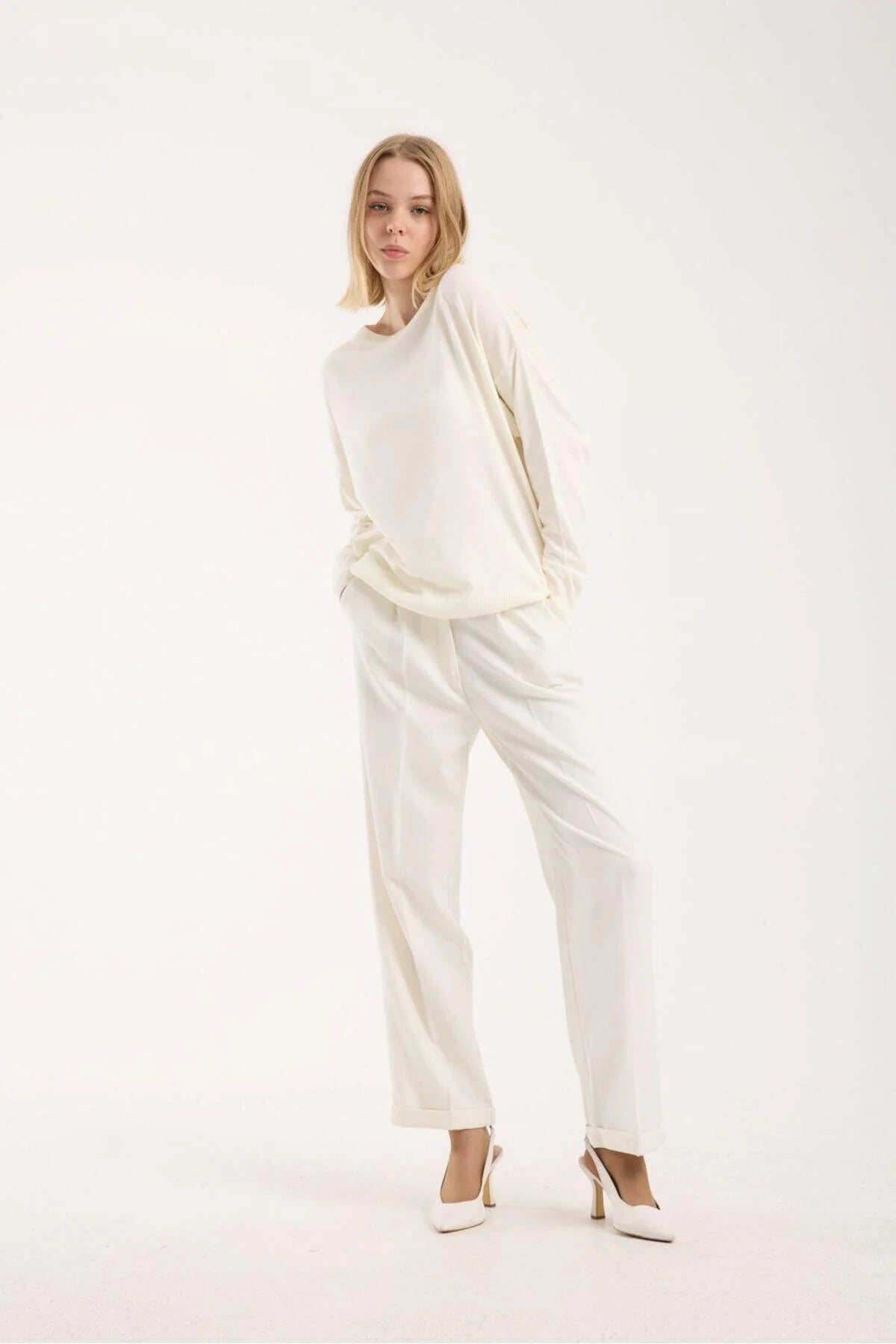 Kadın triko kazak yumuşak doku bisiklet yaka basic 3519