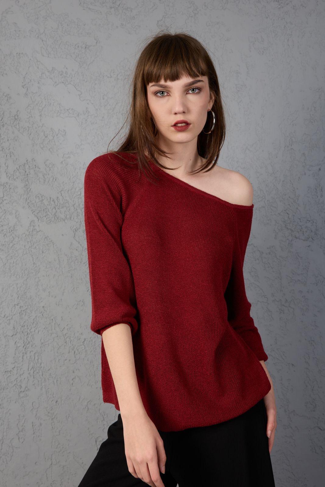 Kadın Giyim Bluz Triko Kazak Düşük Omuz Merserize Rahat Kalıp Örme Triko 3322