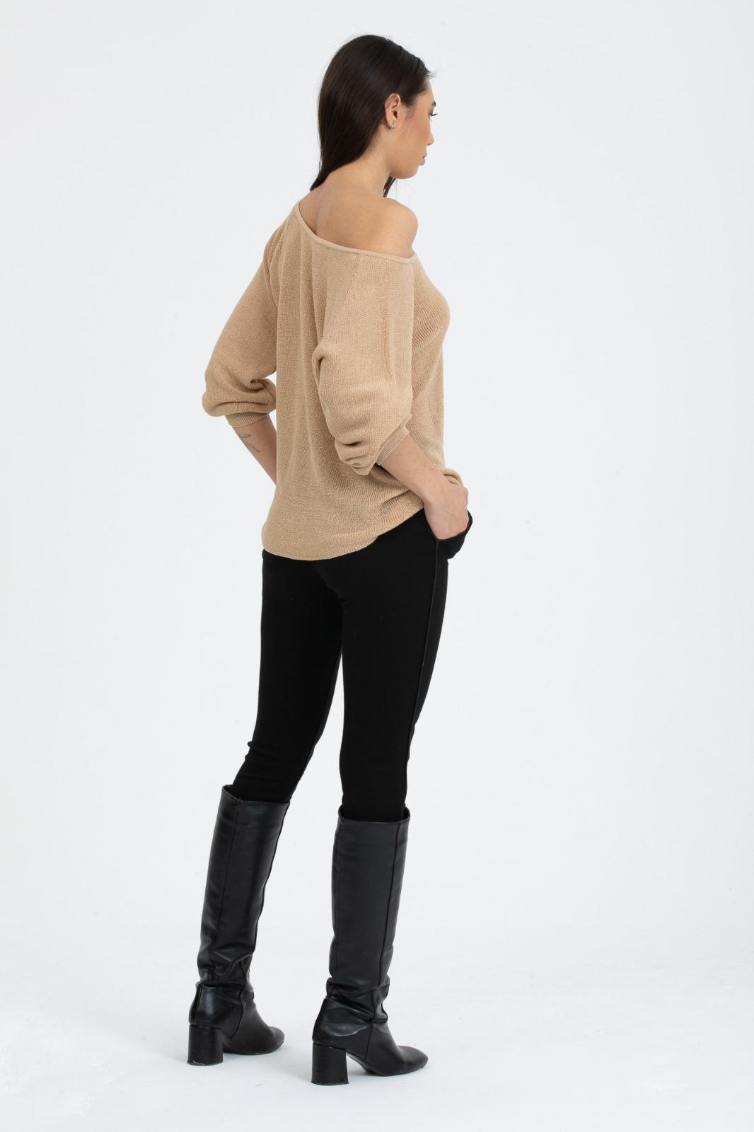 Kadın Giyim Bluz Triko Kazak Düşük Omuz Merserize Rahat Kalıp Örme Triko 3322