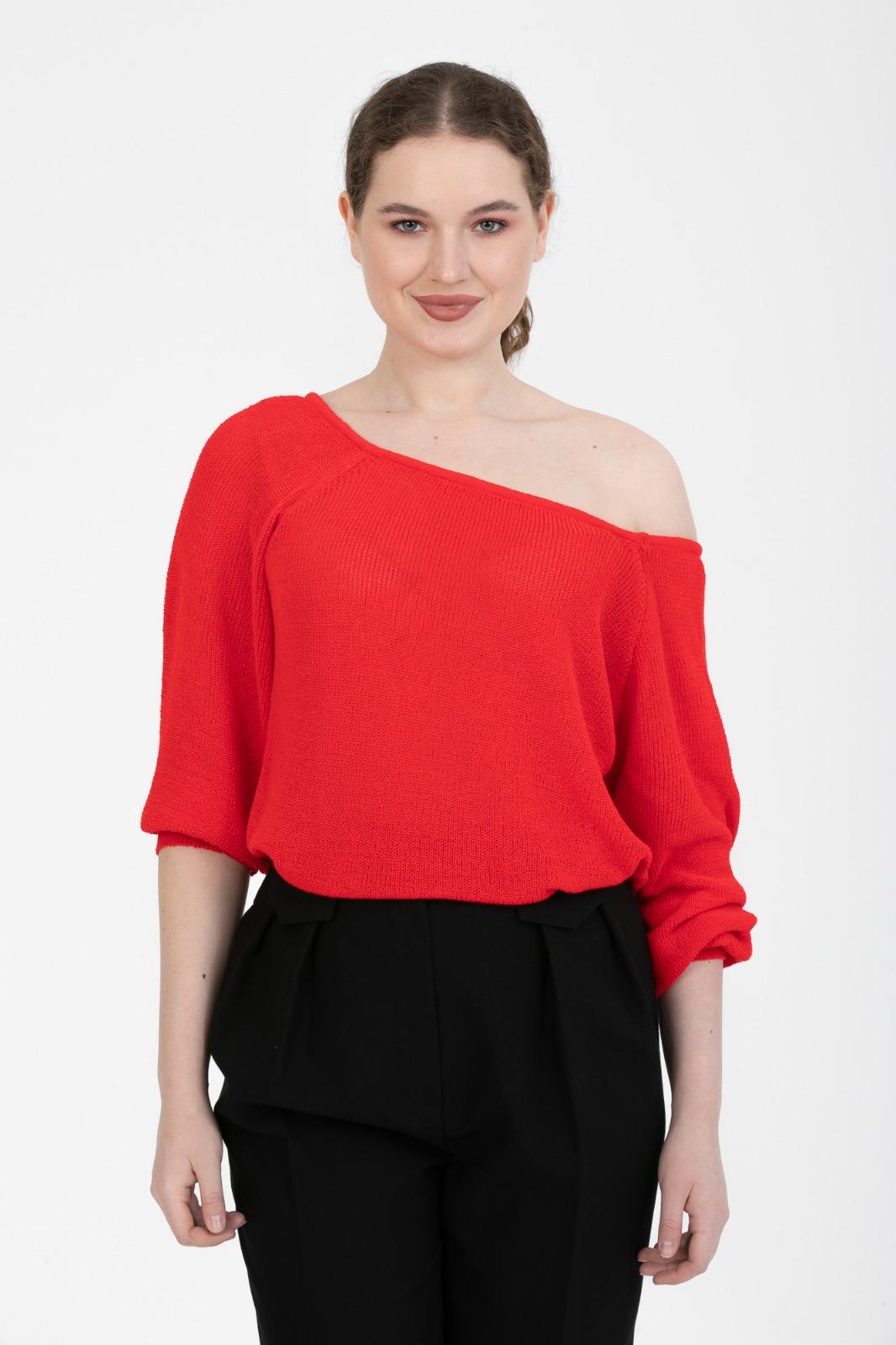 Kadın Giyim Bluz Triko Kazak Düşük Omuz Merserize Rahat Kalıp Örme Triko 3322