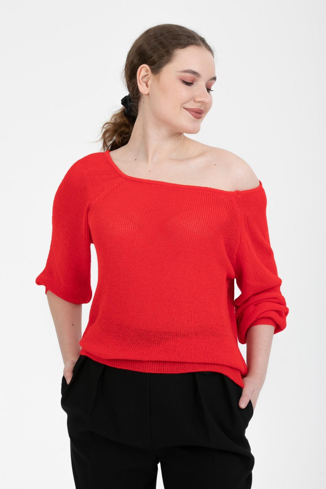 Kadın Giyim Bluz Triko Kazak Düşük Omuz Merserize Rahat Kalıp Örme Triko 3322