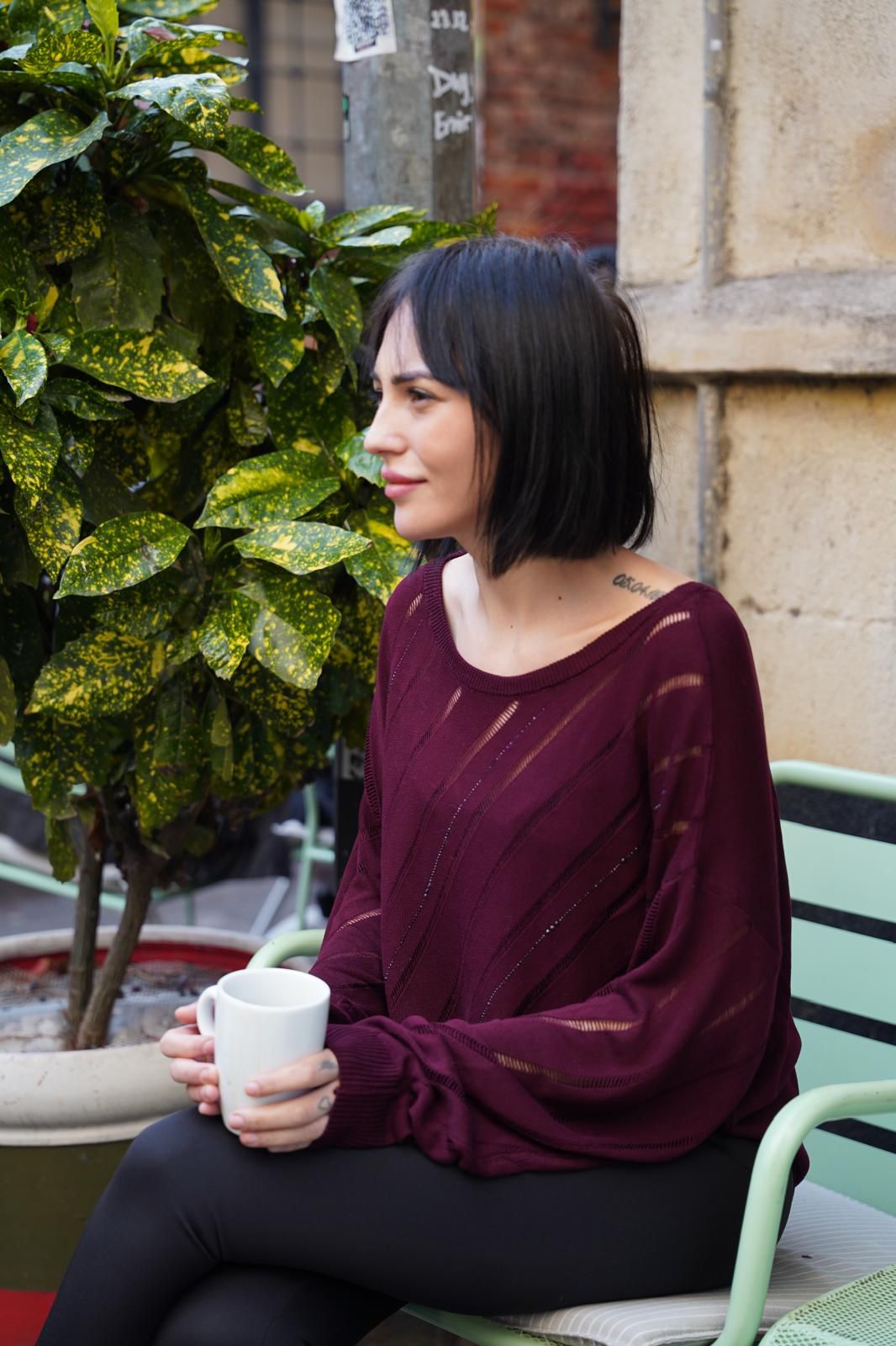 Kadın triko kazak yumuşak doku viskon ip geniş yaka 3514