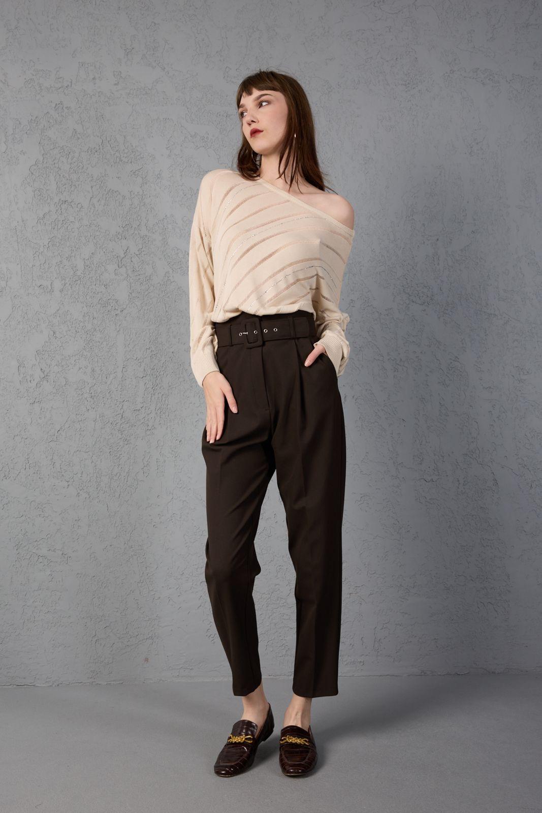 Kadın triko kazak yumuşak doku viskon ip geniş yaka 3514