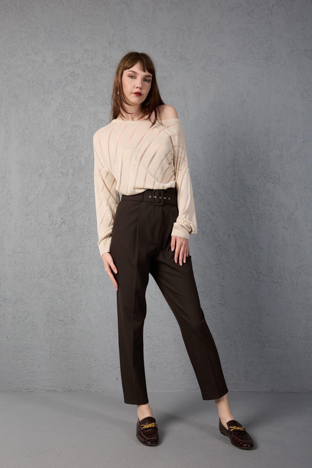 Kadın triko kazak yumuşak doku viskon ip geniş yaka 3514