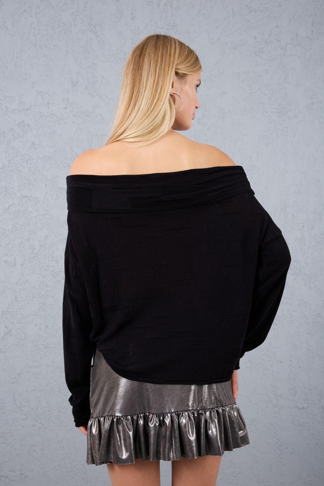 Kadın Triko Kazak ince Merserize Omuzu Açık Trend Sokak Stili 3517