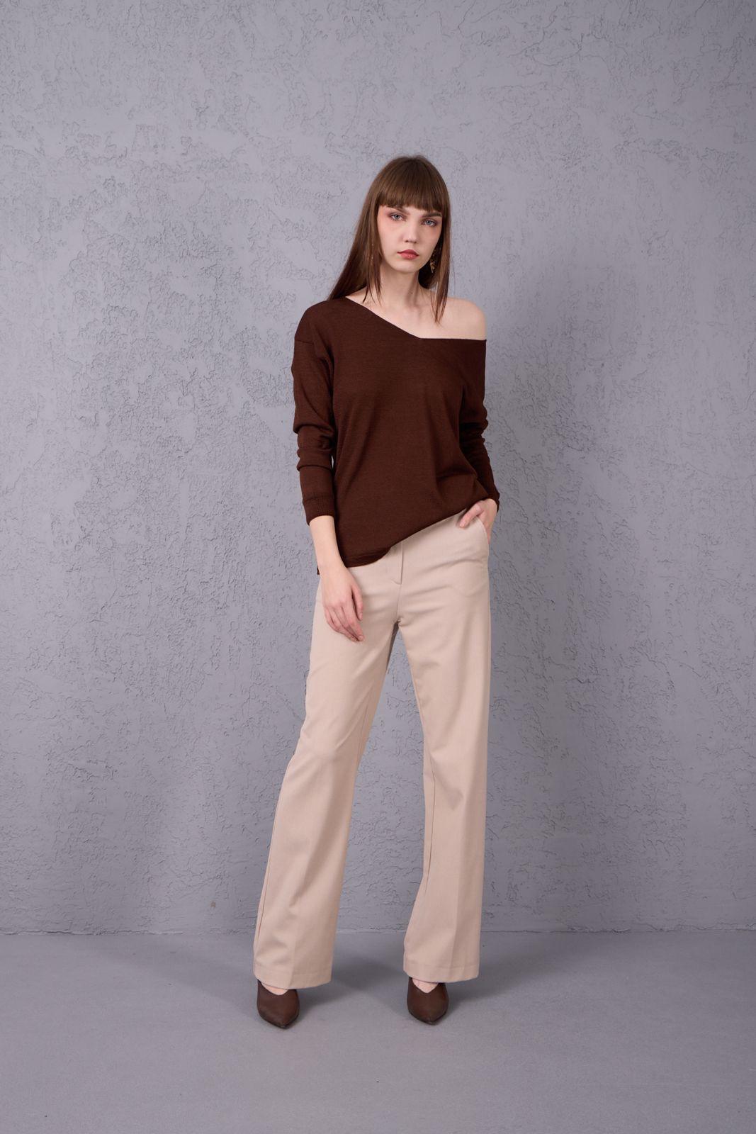 Kadın Triko Kazak V yaka Basic Yumuşak Doku Merserize Trend Ofis Şıklığı 3534