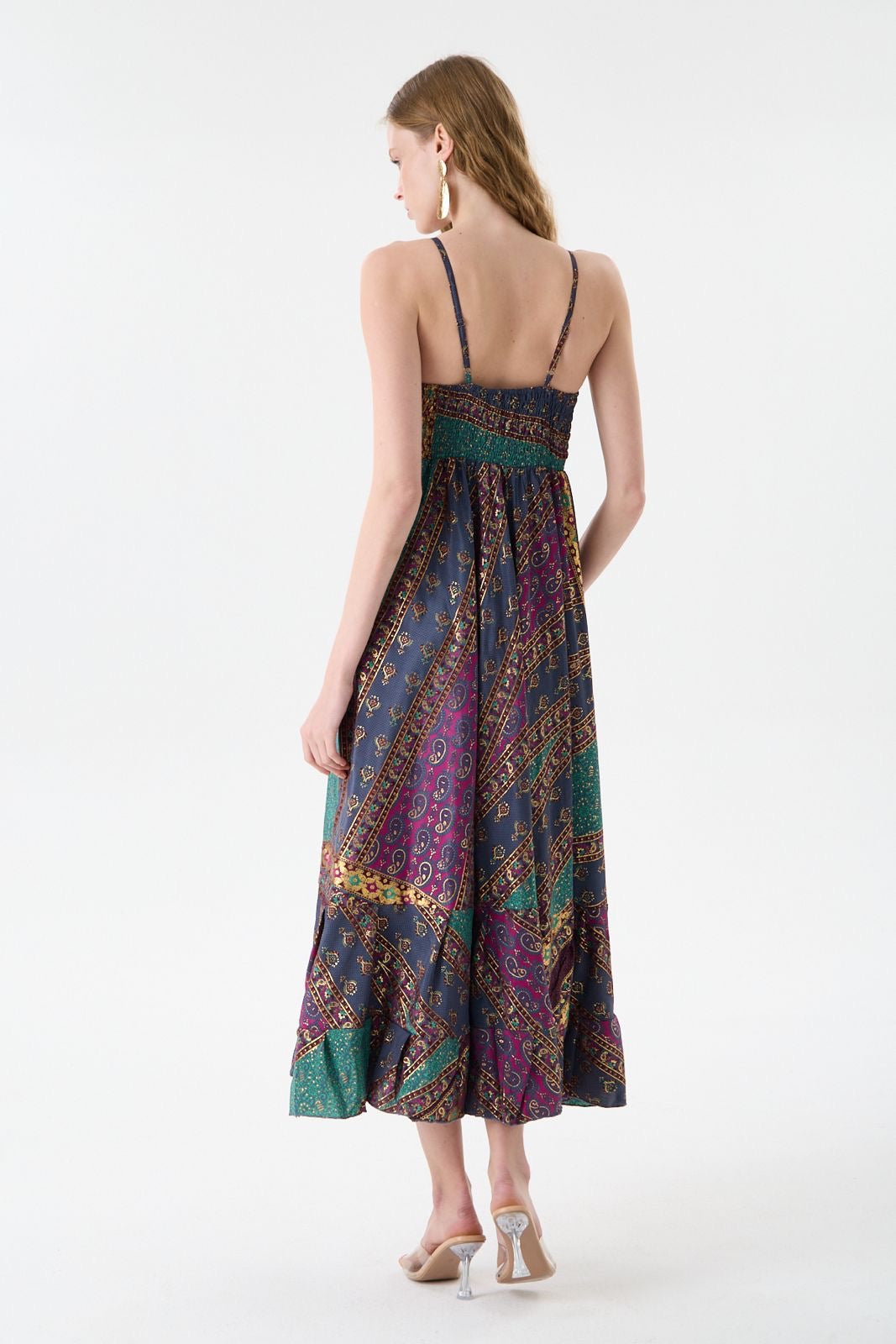 Uzun askılı hint kumaşı elbise 2002