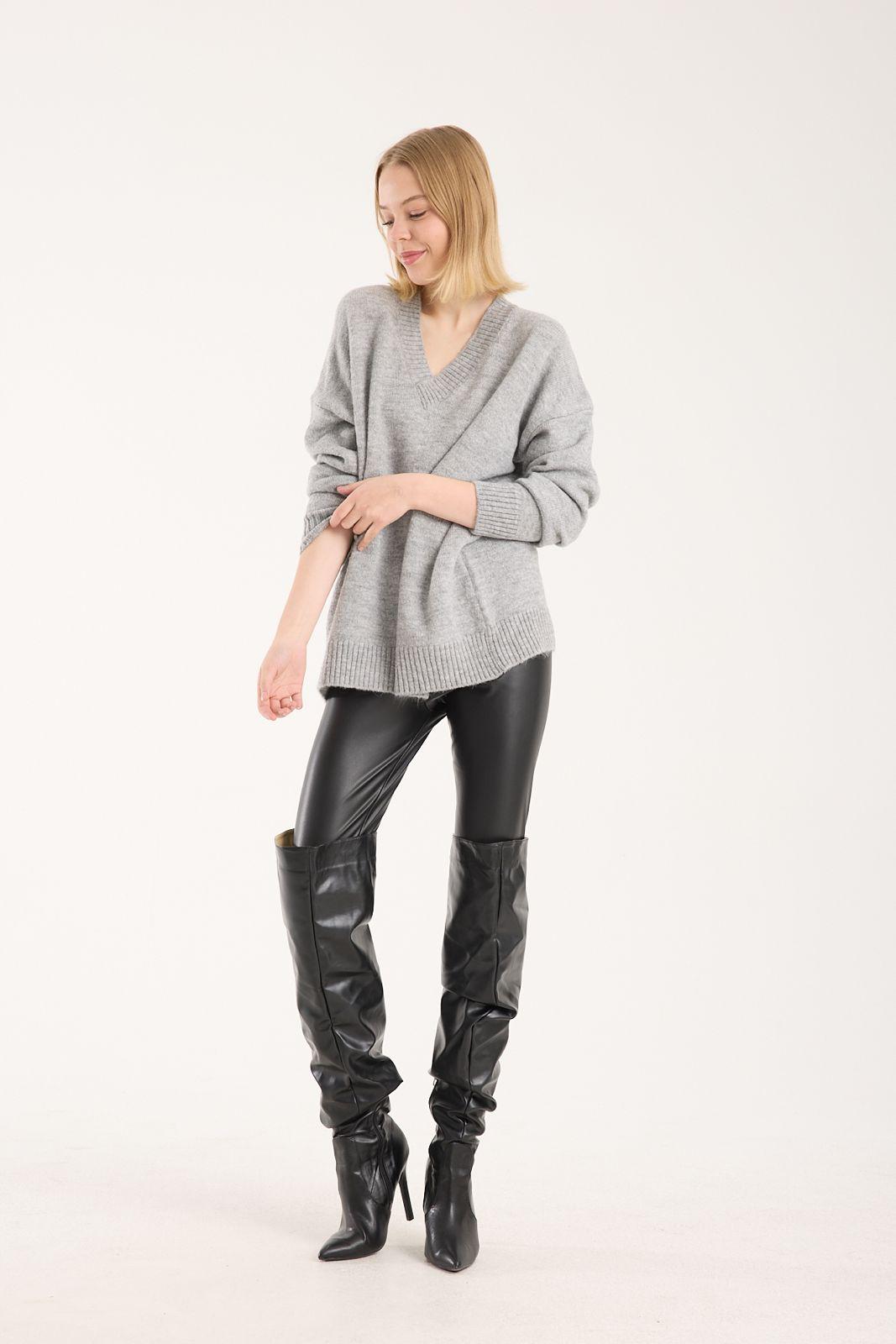 Yumoş ip oversize kadın kazak geniş yaka 6515