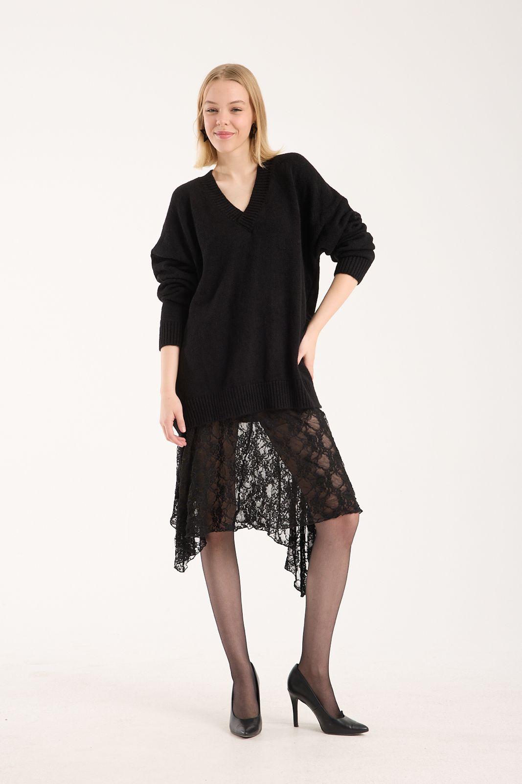 Yumoş ip oversize kadın kazak geniş yaka 6515