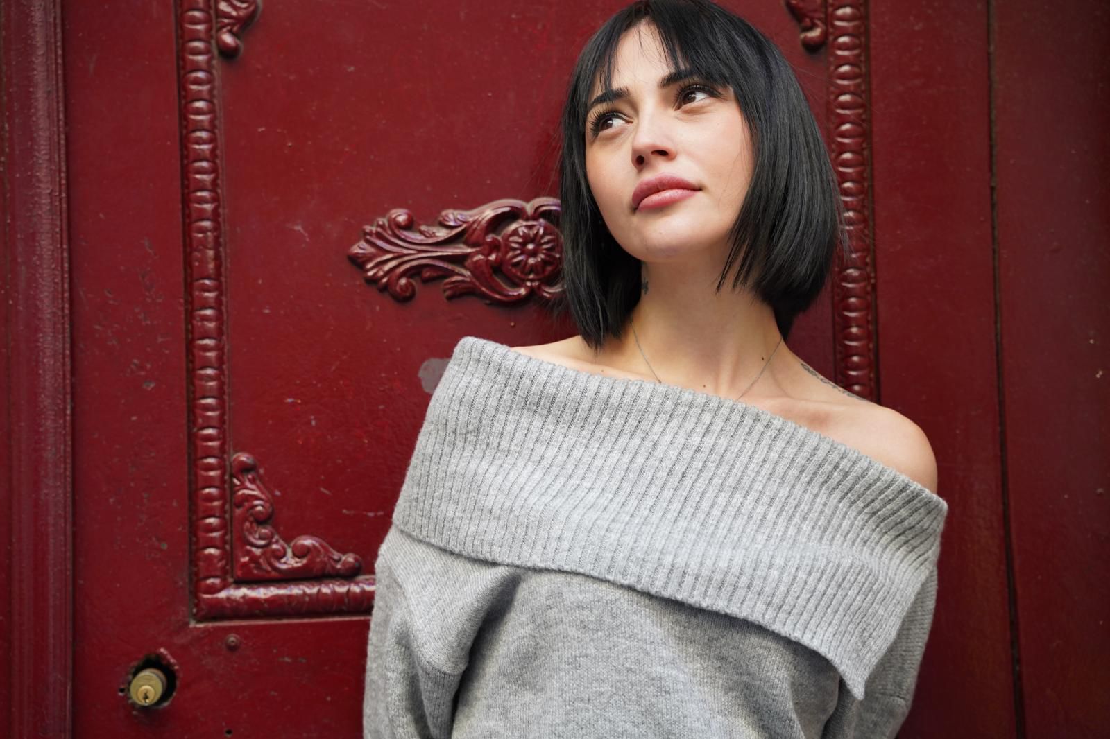 kadın yumoş kalın yumuşak omzu açık kazak 6518