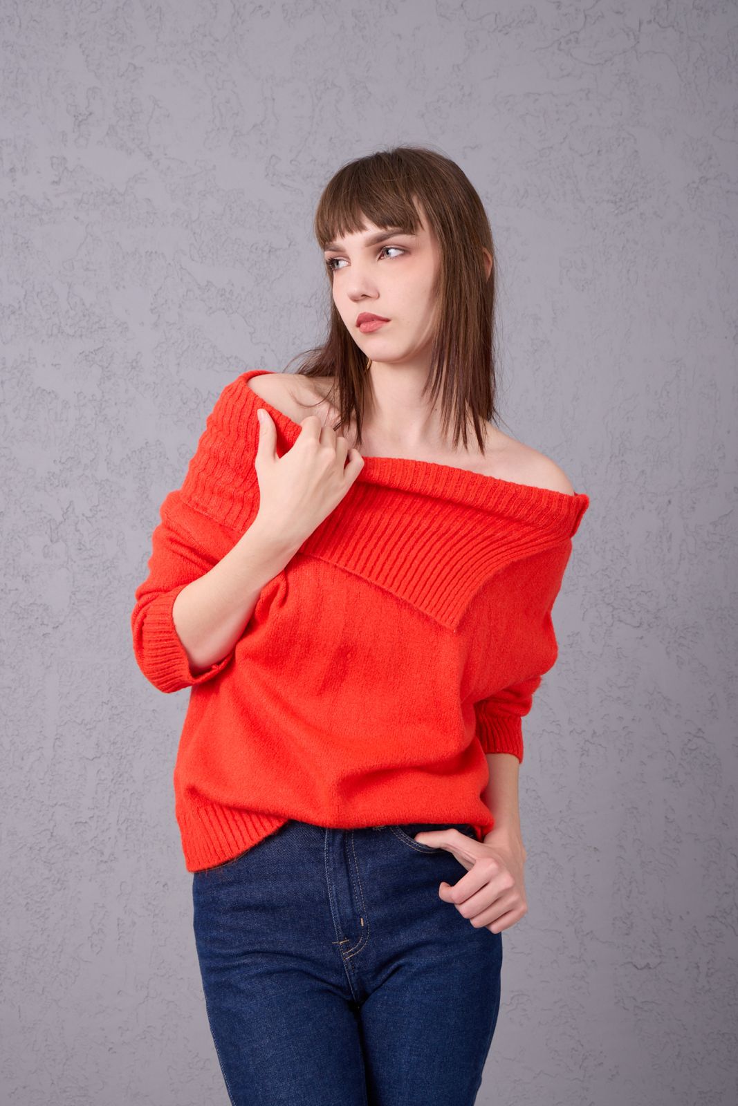 kadın yumoş kalın yumuşak omzu açık kazak 6518